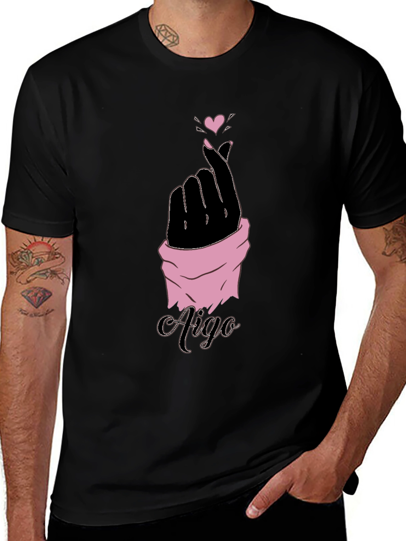 Aigo K-Pop Heart Gesture Black T-Shirt