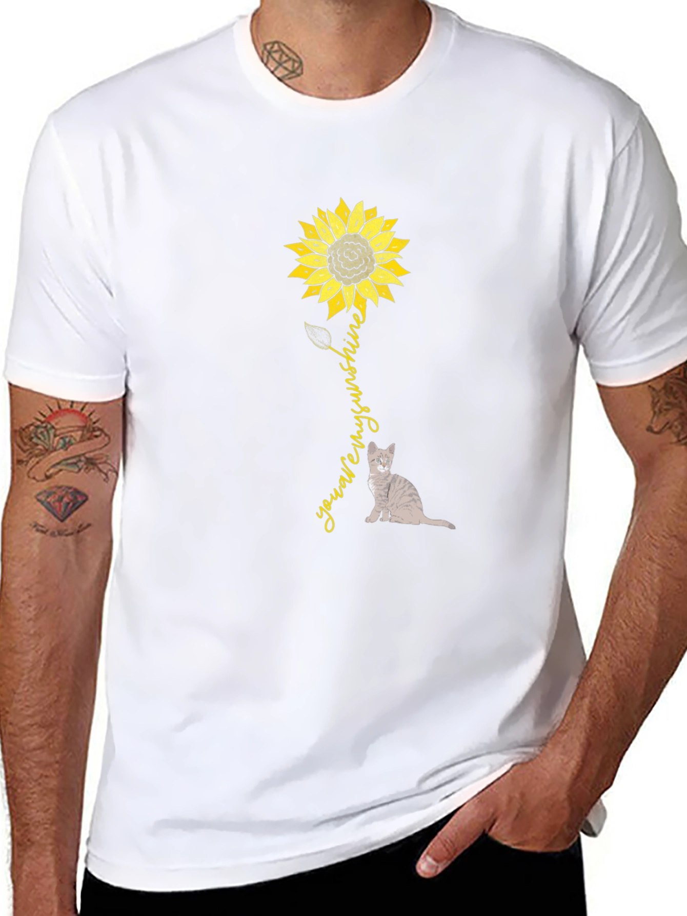 Sunflower Cat Graphic T-Shirt