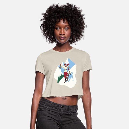 Vintage Style Art Deco Ski Girl on Mountain