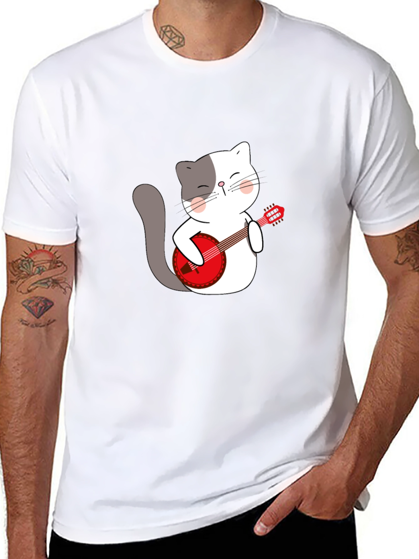 Cat Playing Banjo Graphic T-Shirt
