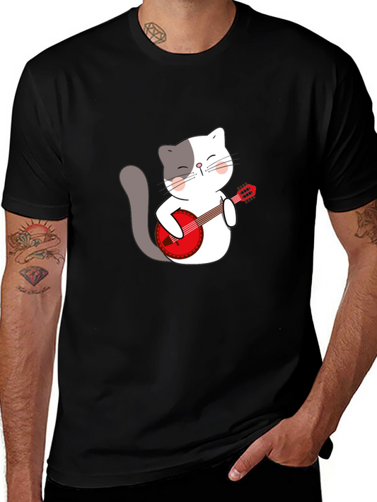 Cat Playing Banjo Graphic T-Shirt