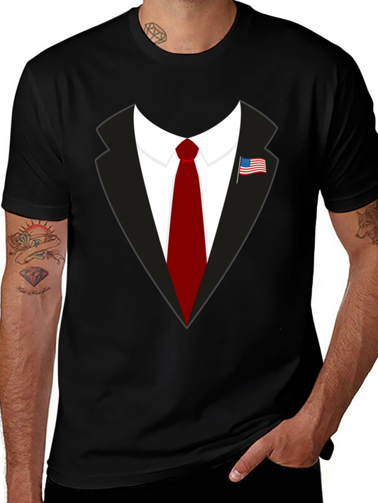 Suit & Tie Graphic Tee - Patriotic American Flag Pin