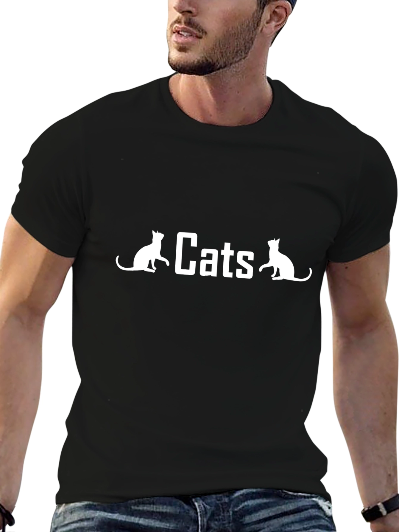 Cats Graphic Tee - Black Cotton T-Shirt