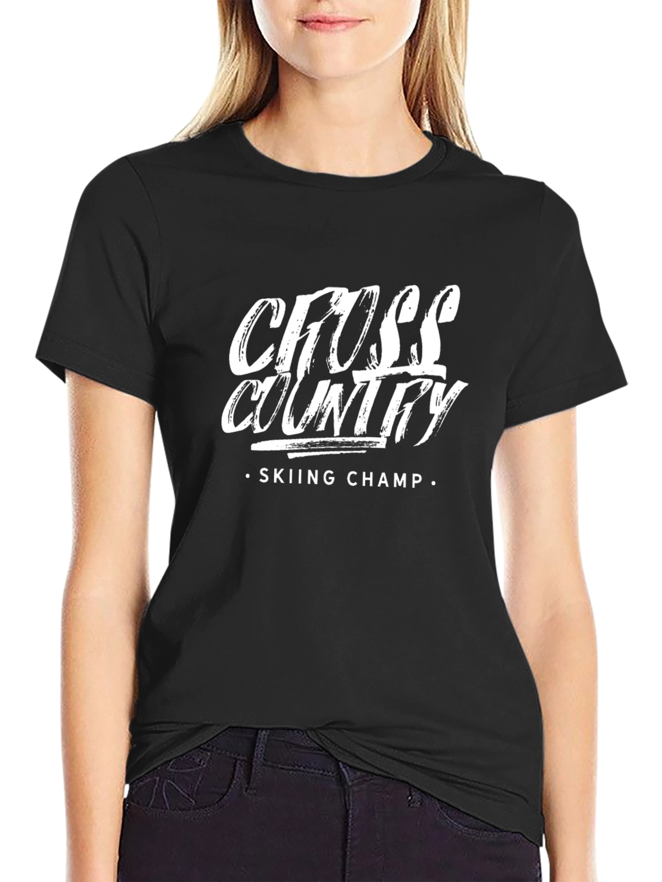 Cross Country Skiing Champ Black T-Shirt
