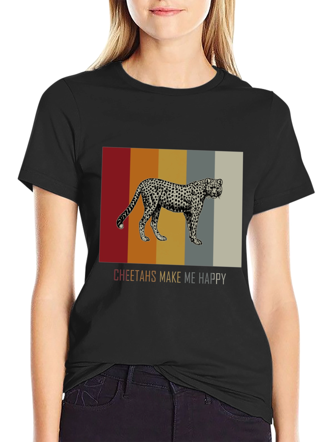 Cheetahs Make Me Happy Black Graphic Tee