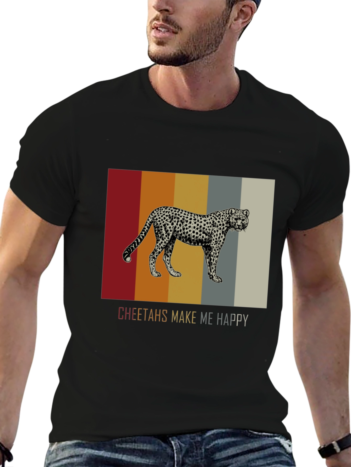 Cheetahs Make Me Happy Black Graphic Tee