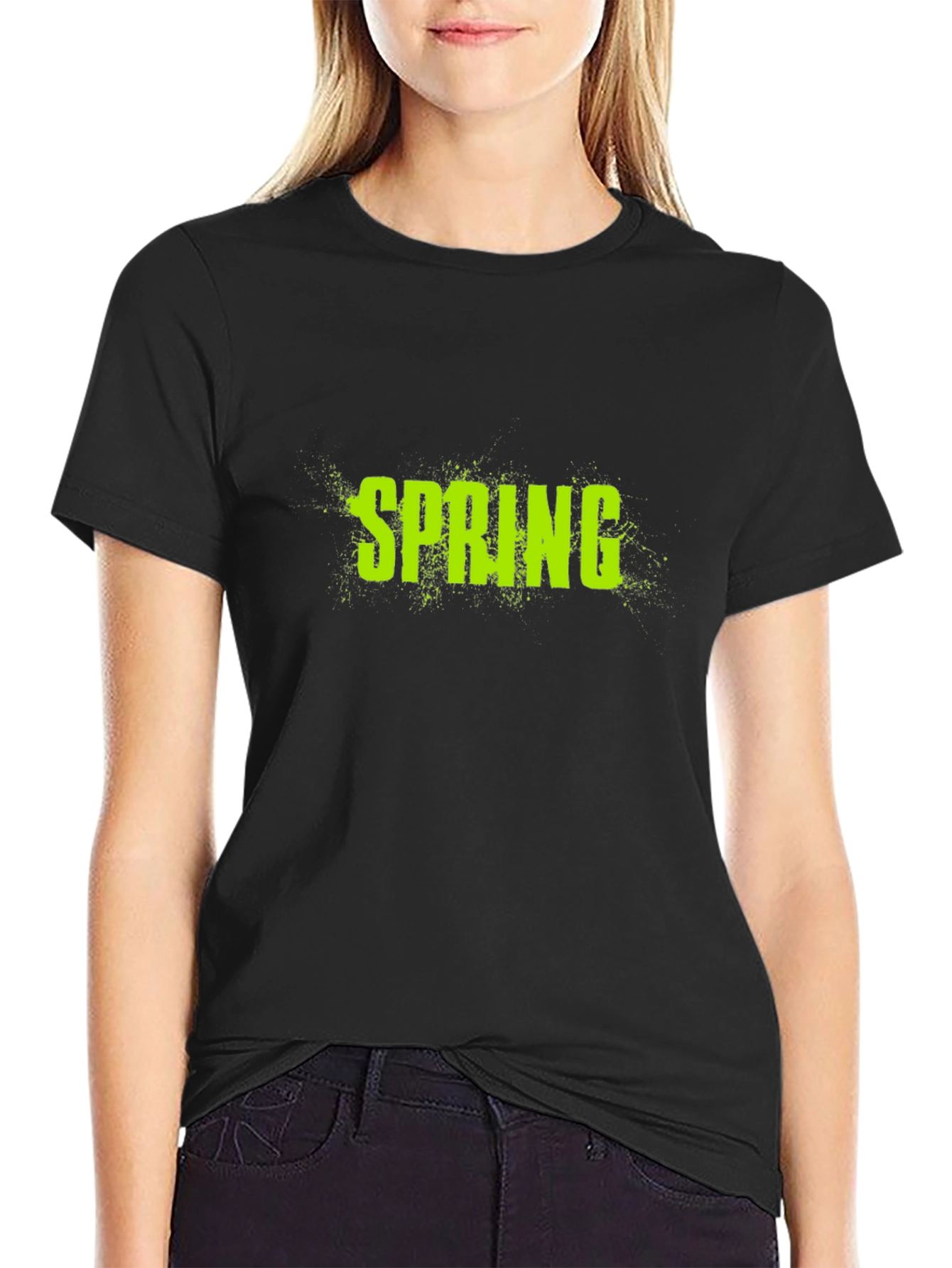 Spring Graphic Tee - Black Cotton Casual T-Shirt