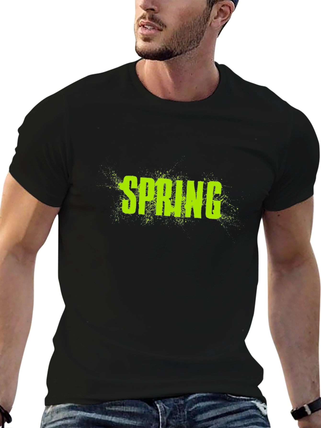 Spring Graphic Tee - Black Cotton Casual T-Shirt