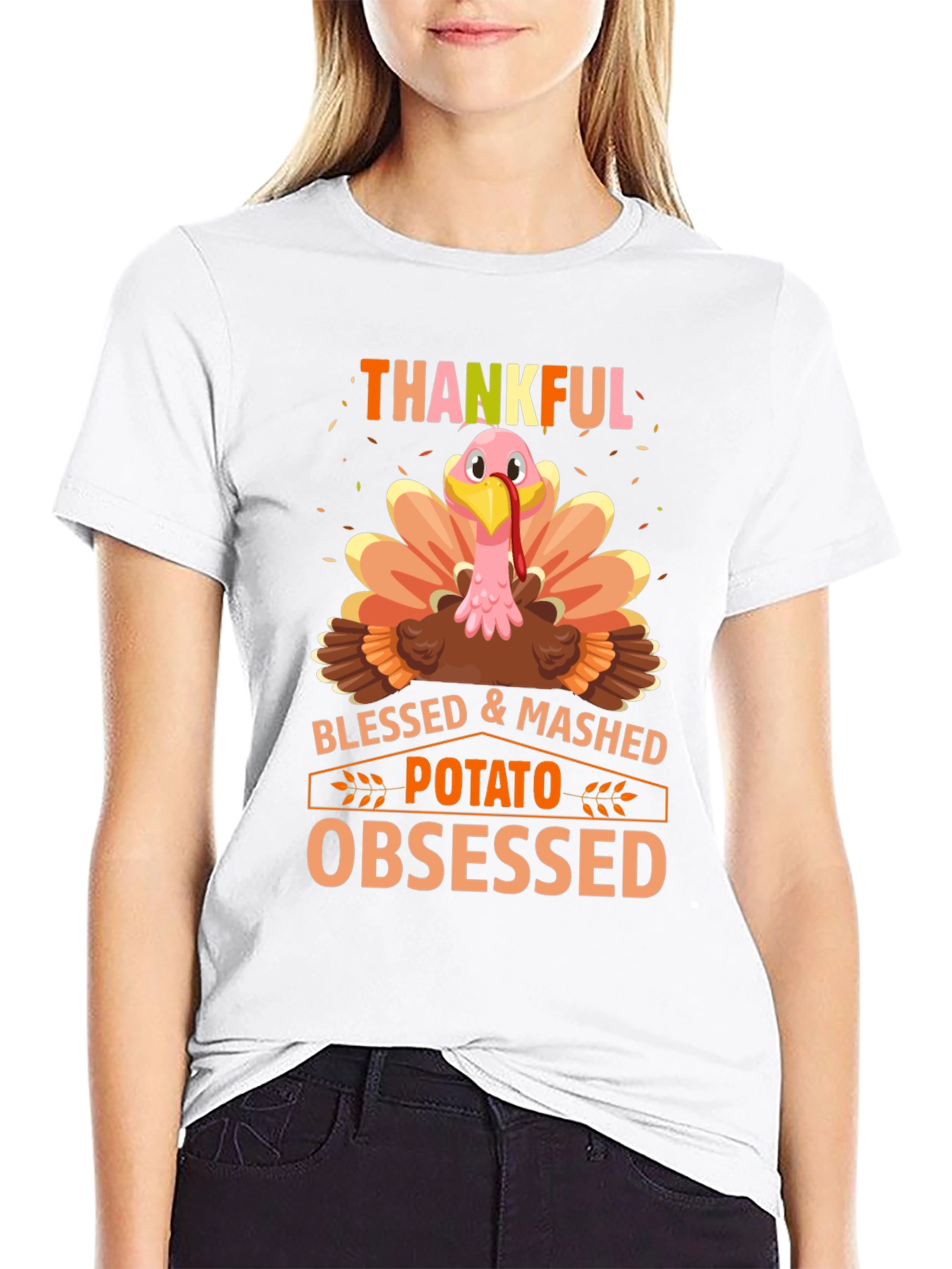 Thankful Turkey T-Shirt - Blessed & Mashed Potato Obsessed