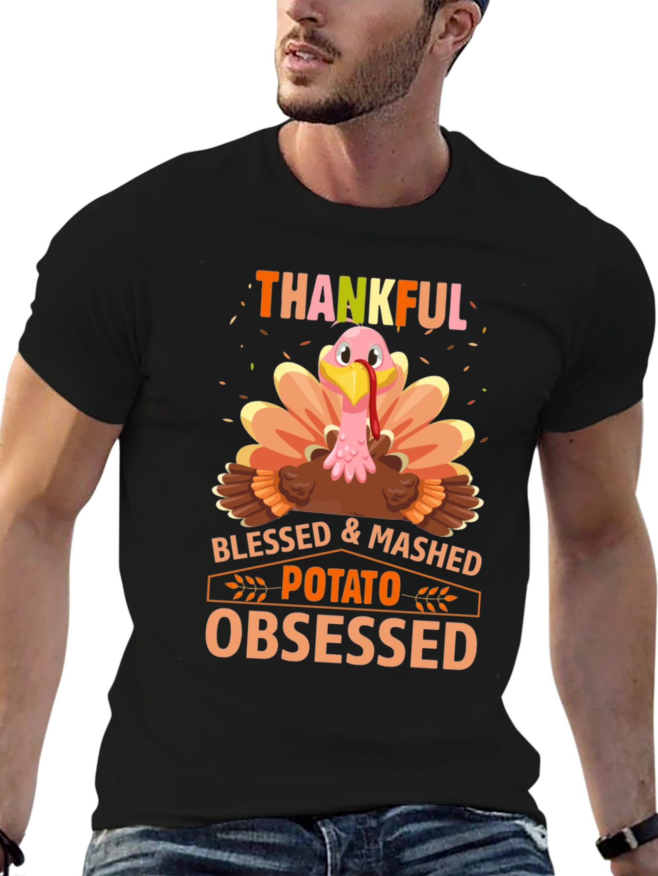 Thankful Turkey T-Shirt - Blessed & Mashed Potato Obsessed