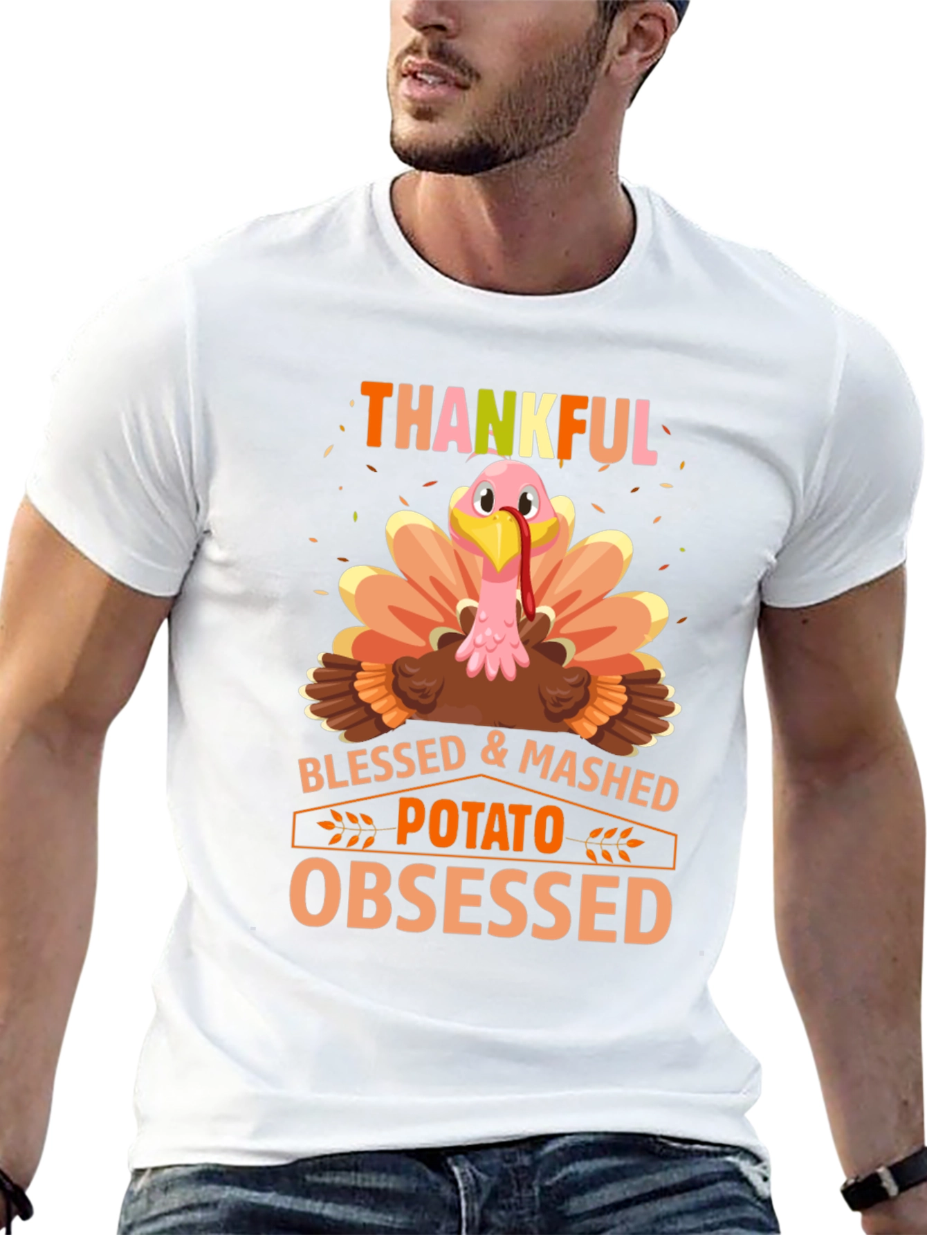Thankful Turkey T-Shirt - Blessed & Mashed Potato Obsessed