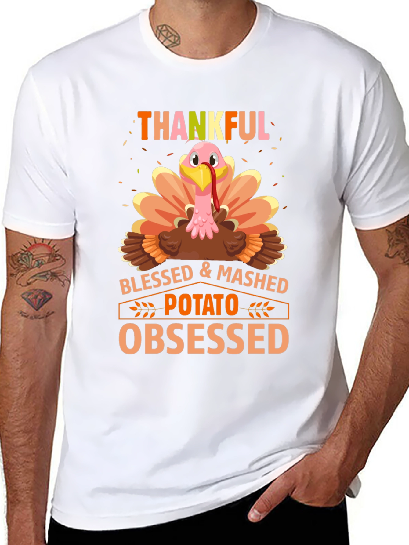 Thankful Turkey T-Shirt - Blessed & Mashed Potato Obsessed