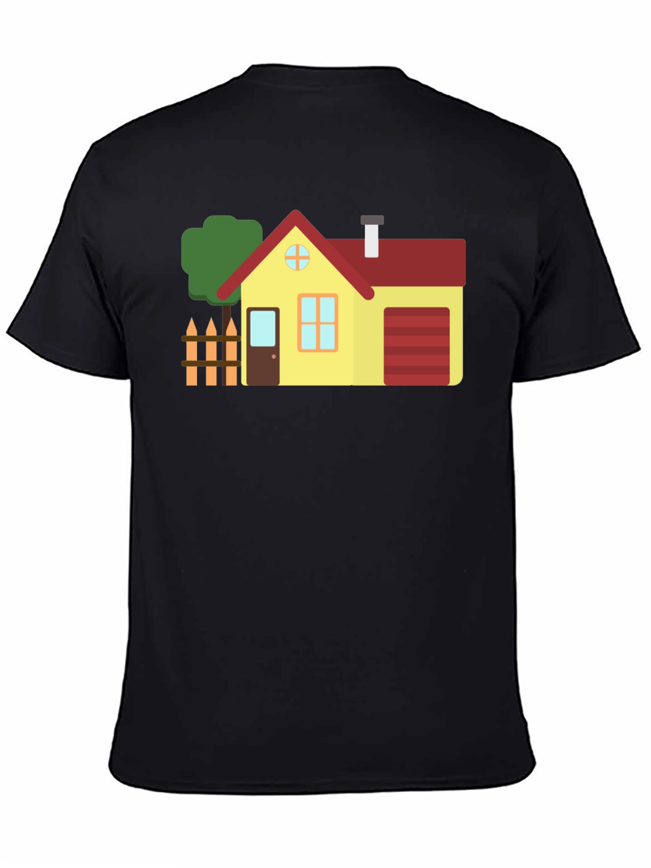 Cartoon House Graphic Tee Black Cotton Shirt