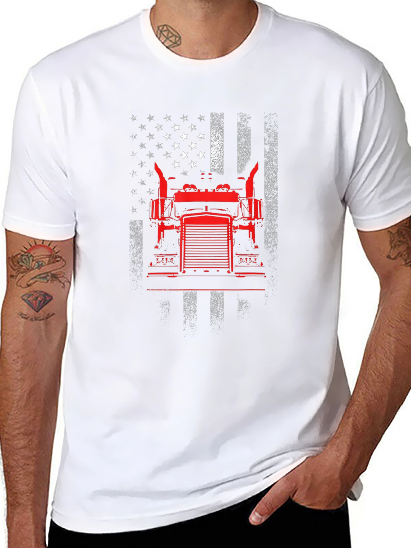 American Flag Trucker T-Shirt - Patriotic Style