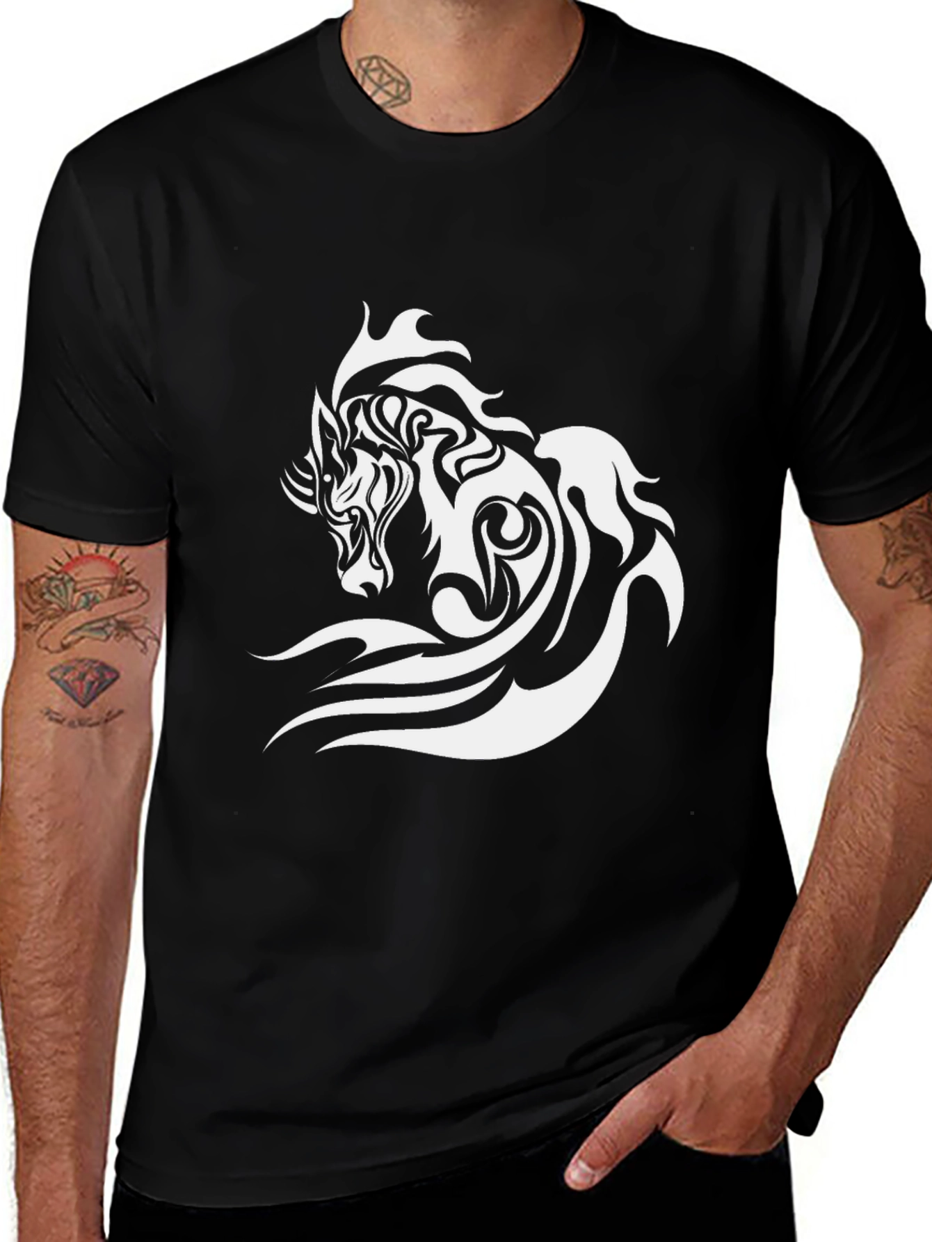 Tribal Horse Graphic T-Shirt - Black