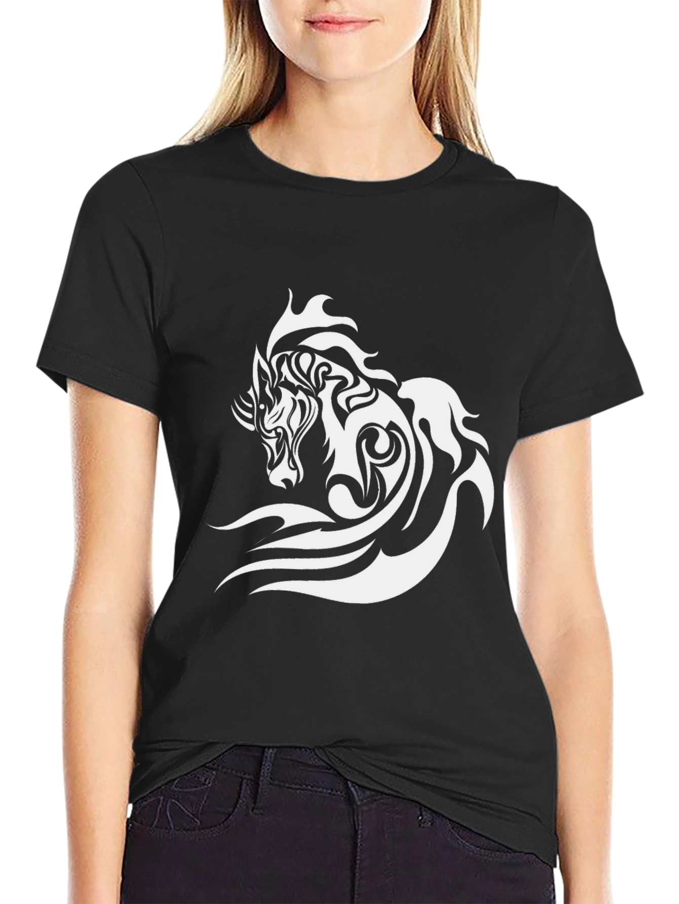 Tribal Horse Graphic T-Shirt - Black
