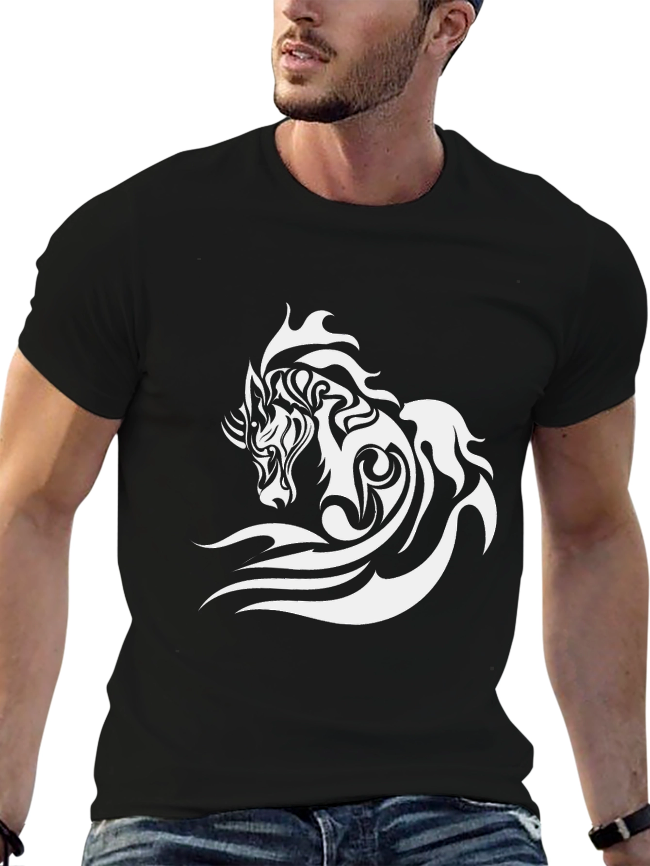 Tribal Horse Graphic T-Shirt - Black