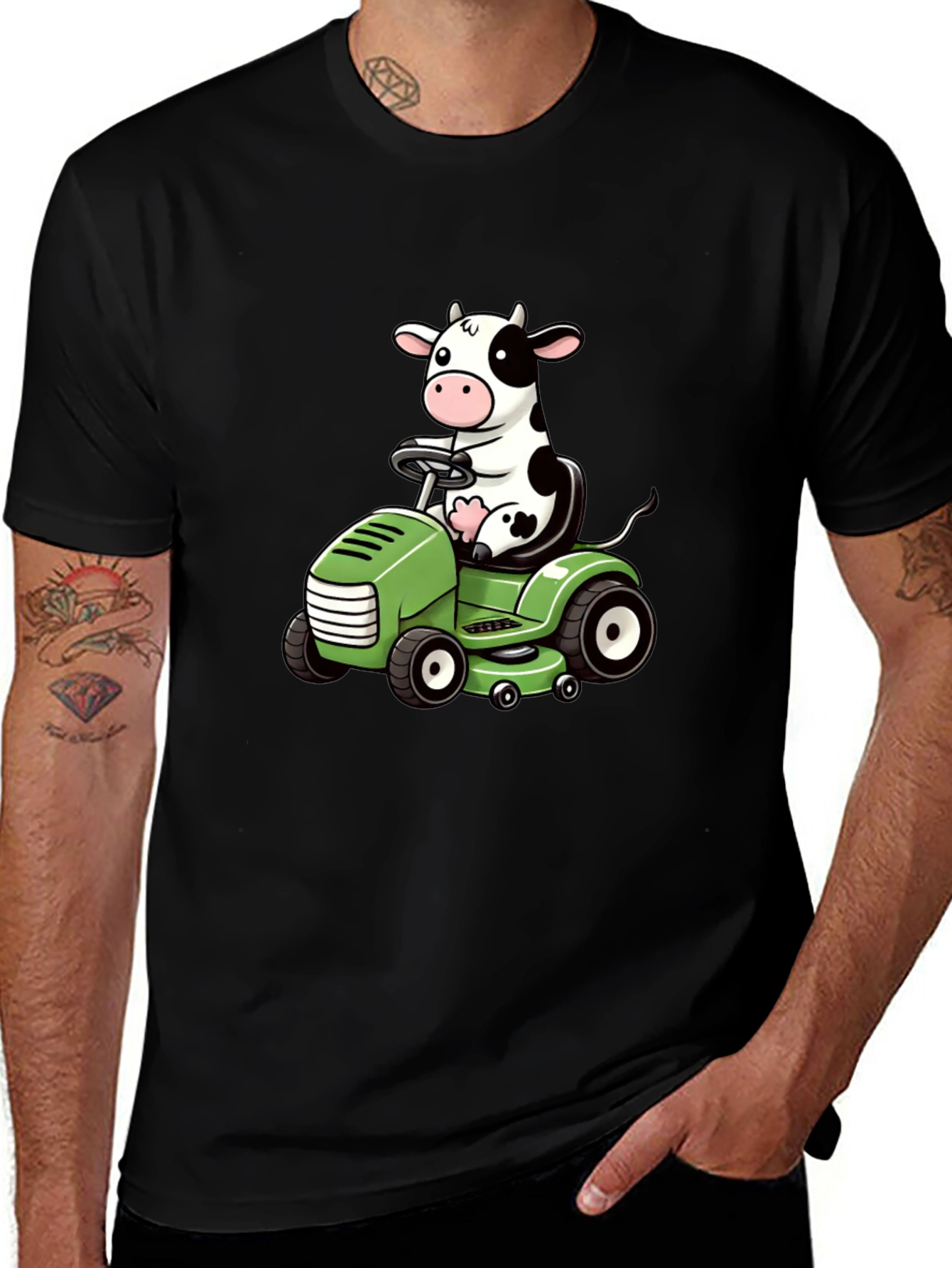 Cow Riding Lawn Mower Graphic Tee