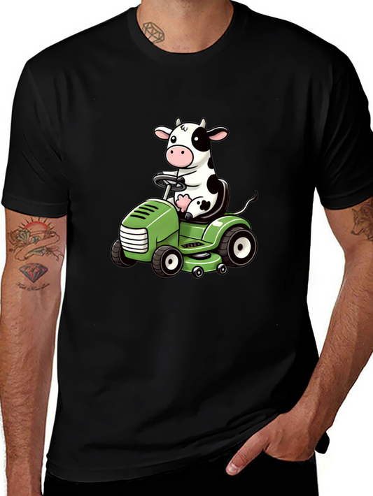 Cow Riding Lawn Mower Graphic Tee