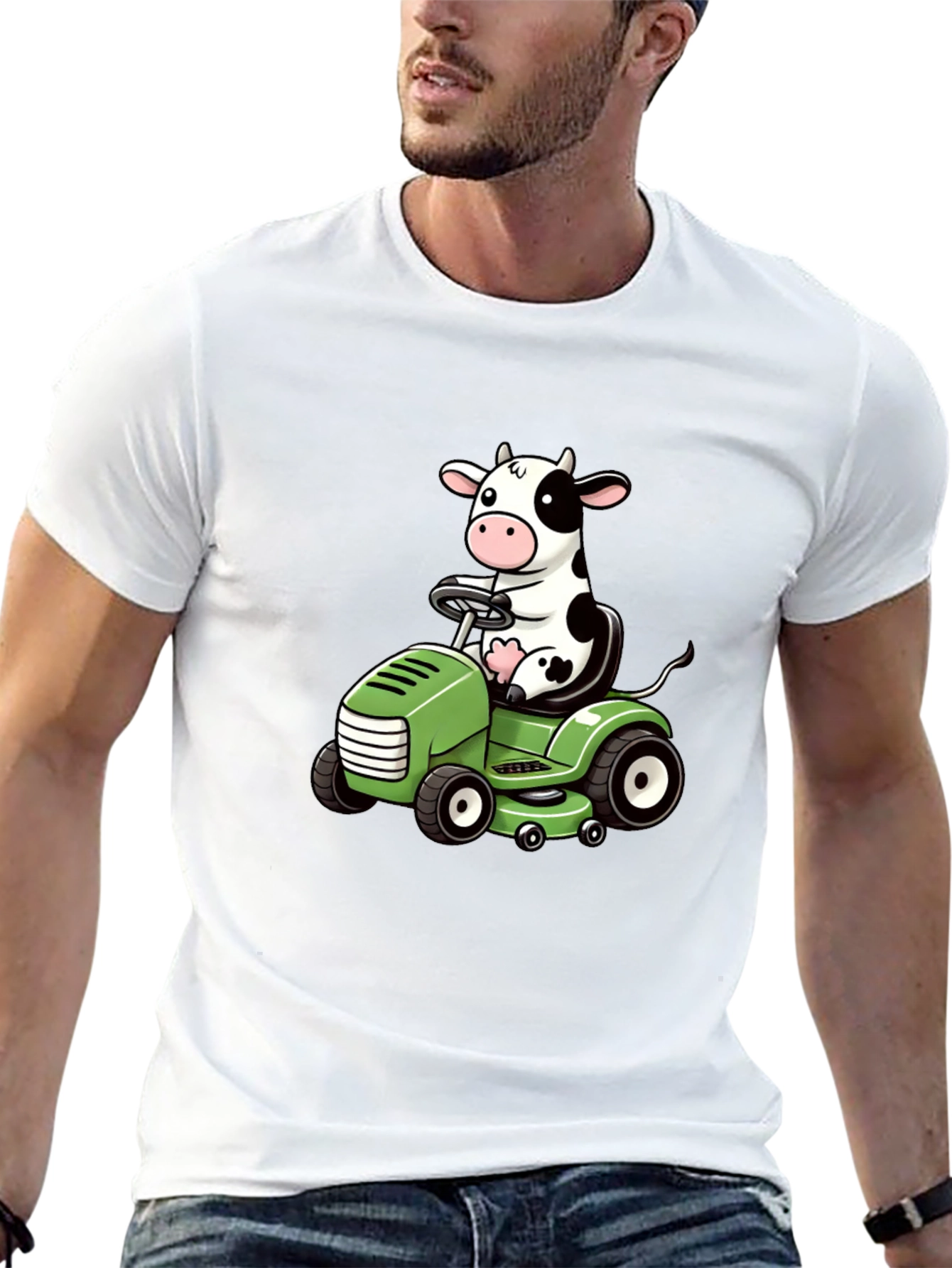 Cow Riding Lawn Mower Graphic Tee