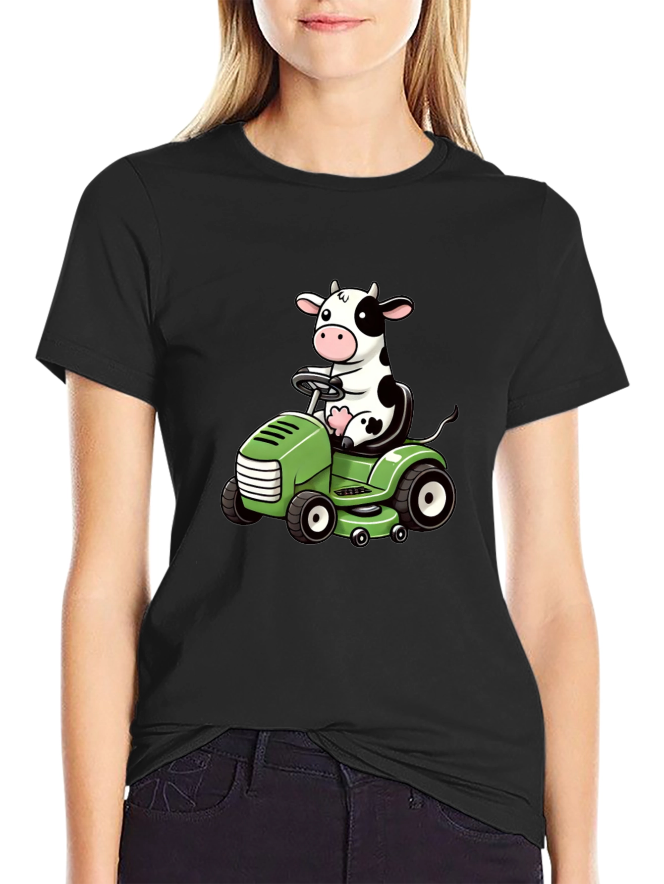 Cow Riding Lawn Mower Graphic Tee