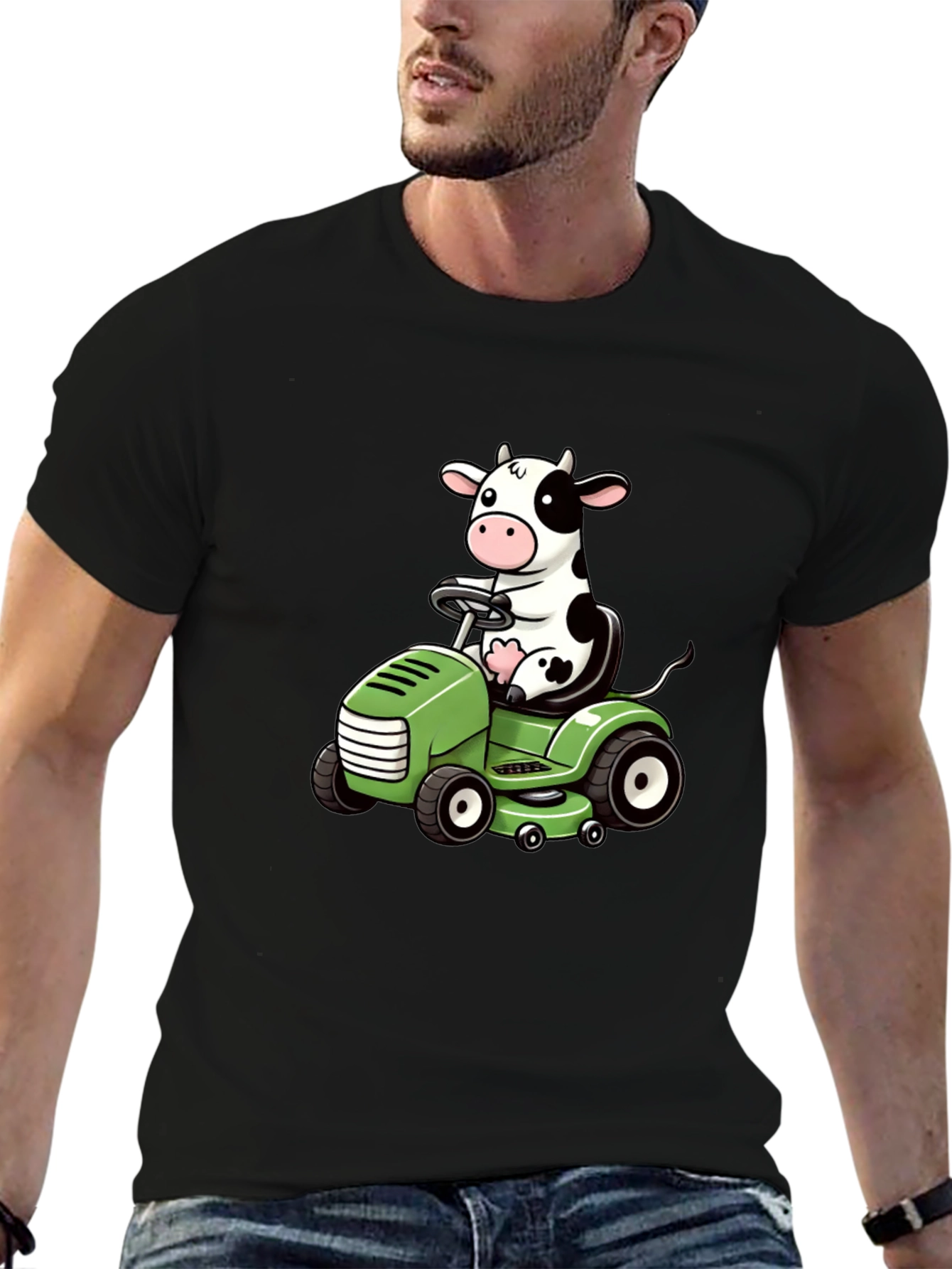 Cow Riding Lawn Mower Graphic Tee