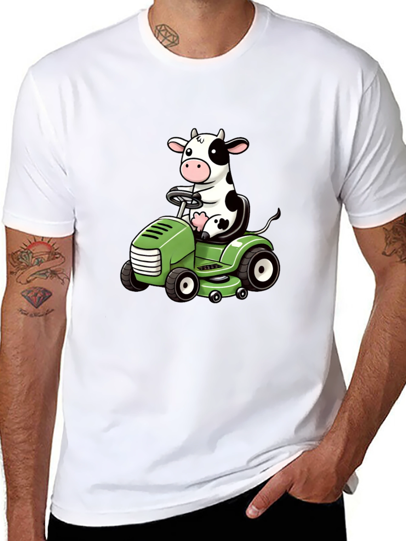 Cow Riding Lawn Mower Graphic Tee