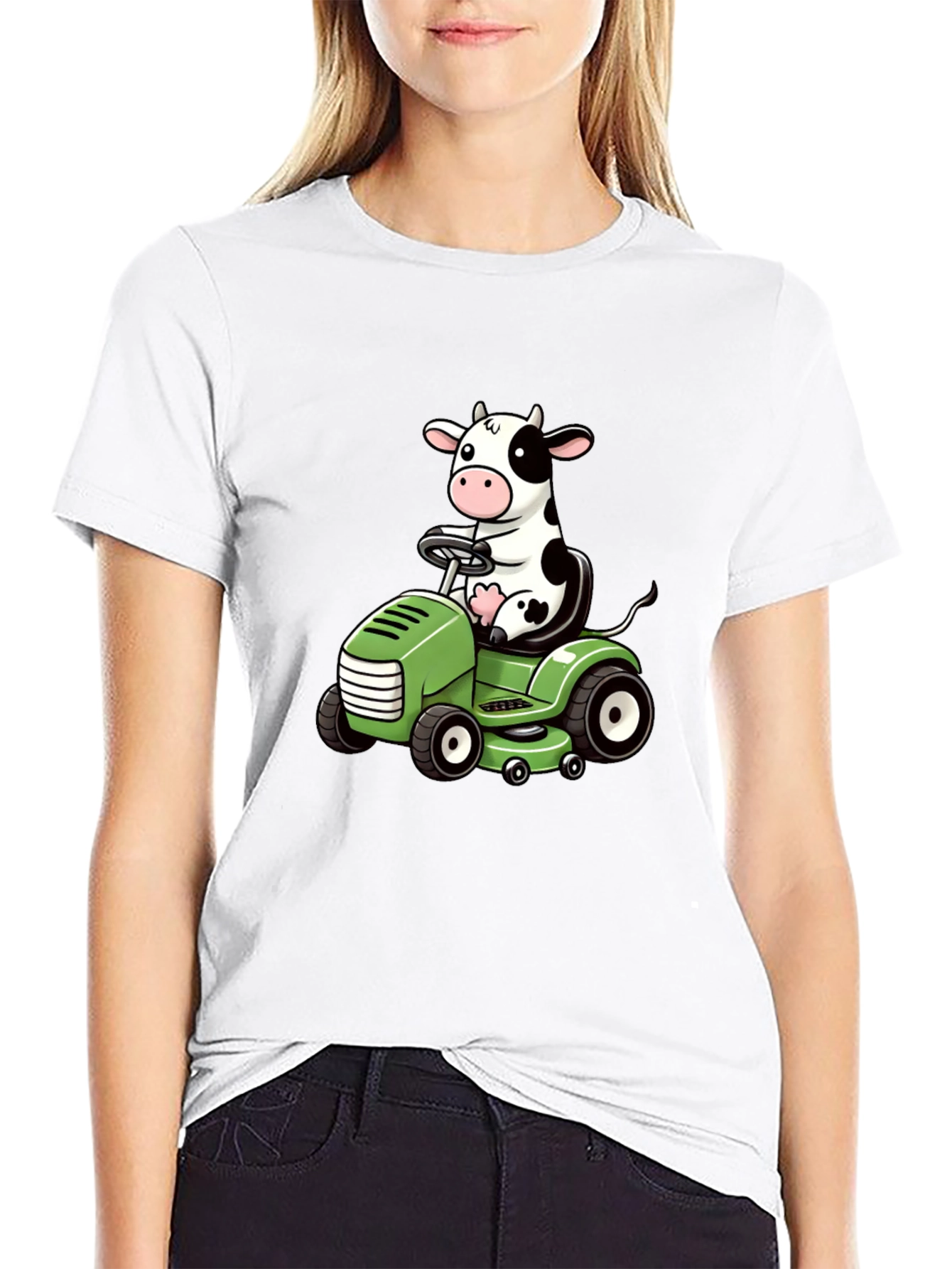 Cow Riding Lawn Mower Graphic Tee
