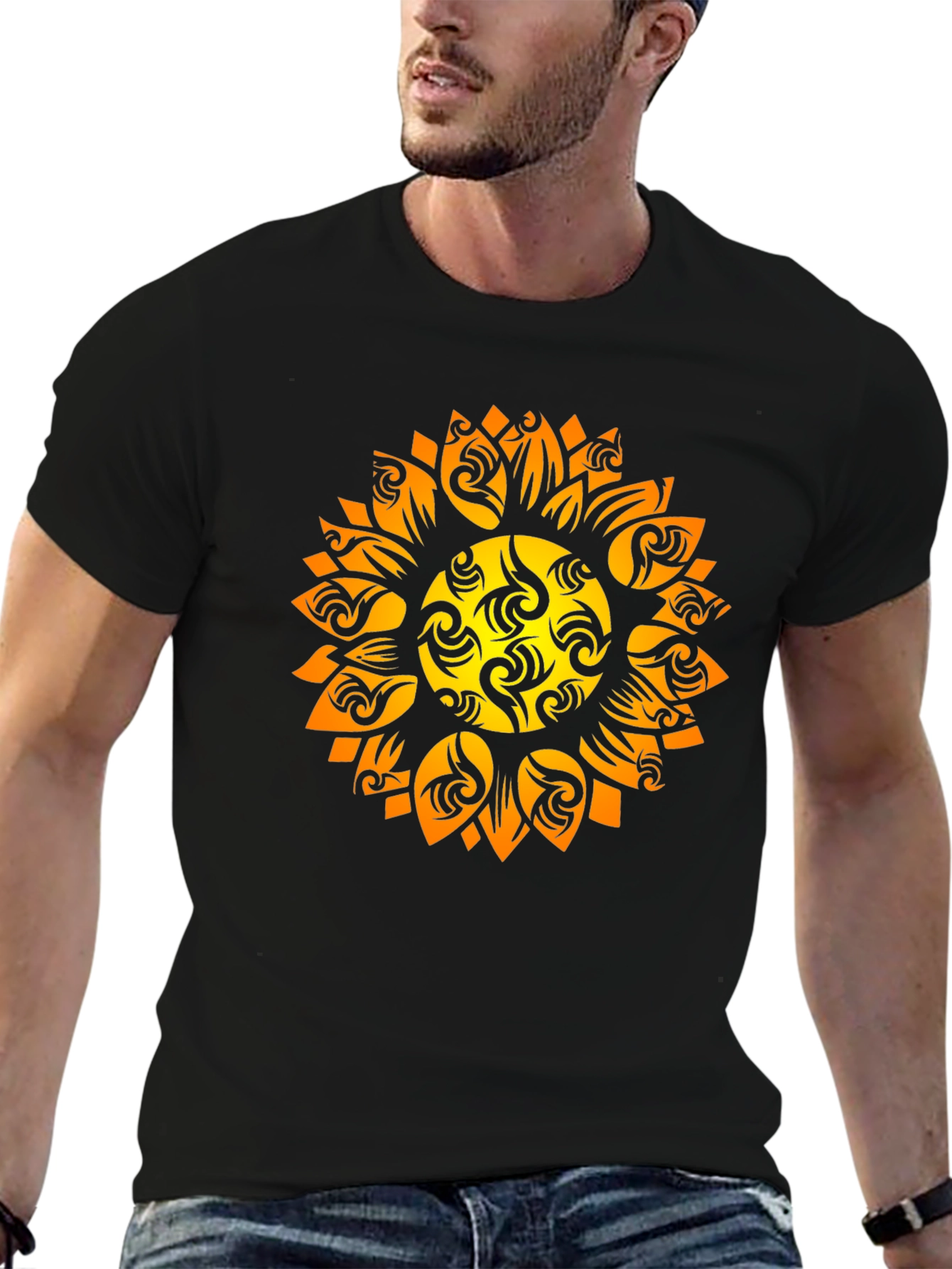 Tribal Sun Graphic Black Tee