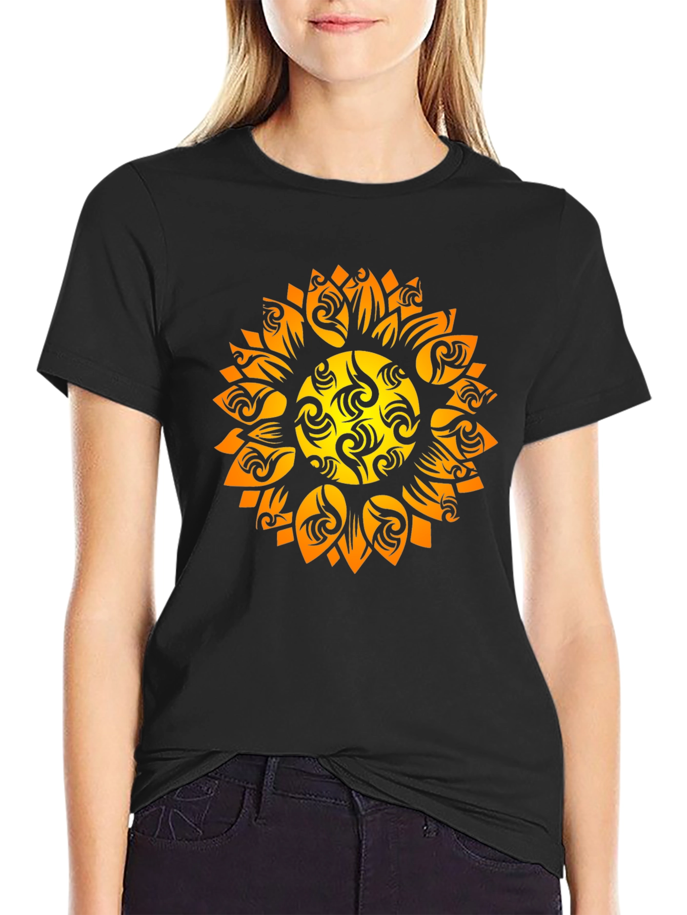 Tribal Sun Graphic Black Tee