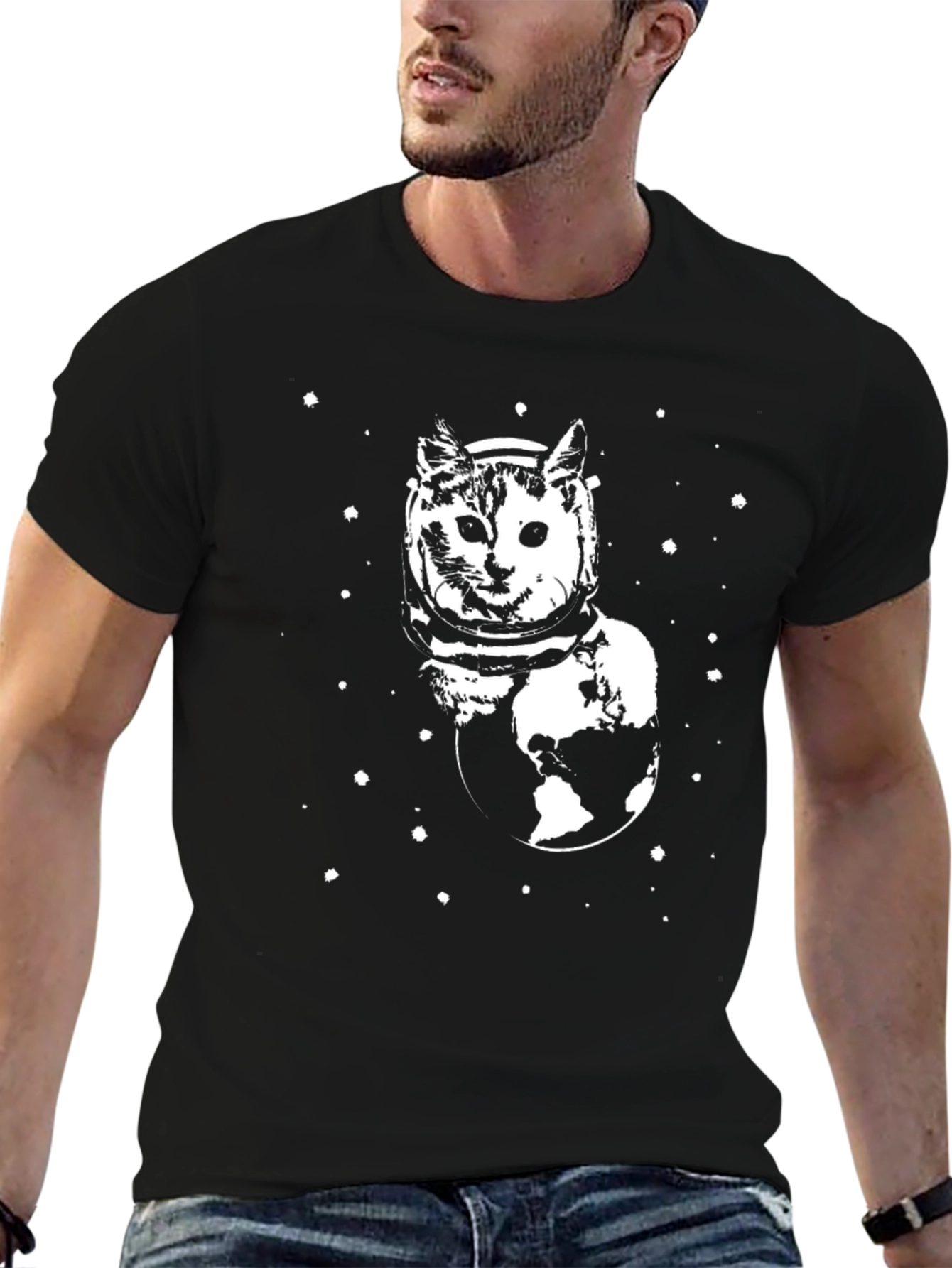 Cosmic Cat T-Shirt - Black Unique Graphic Tee