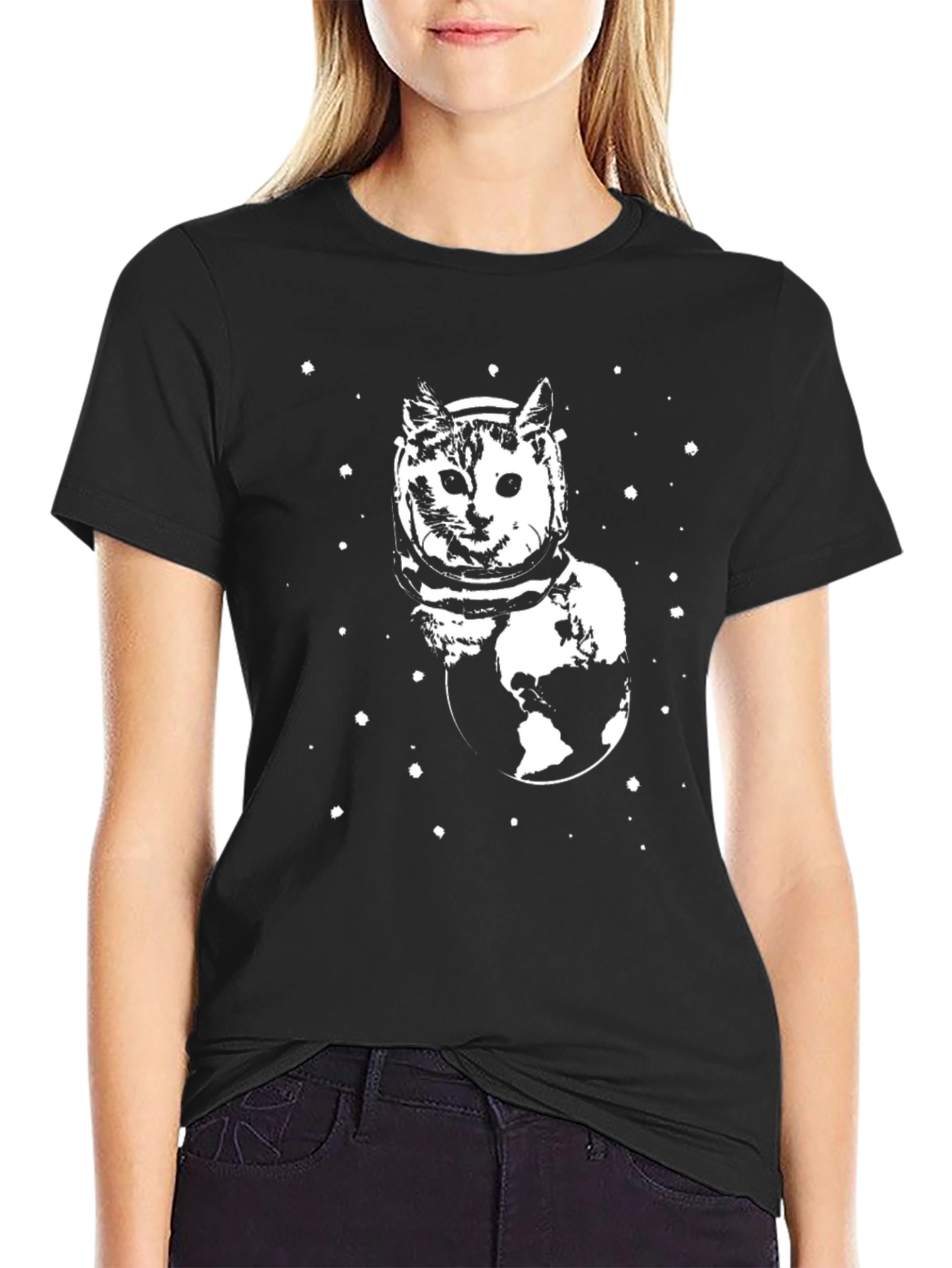 Cosmic Cat T-Shirt - Black Unique Graphic Tee