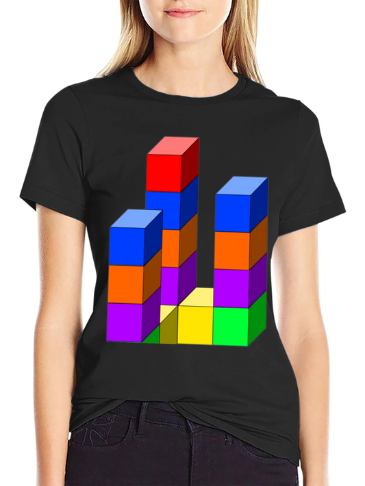 Abstract 3D Blocks T-Shirt - Colorful Geometric Design