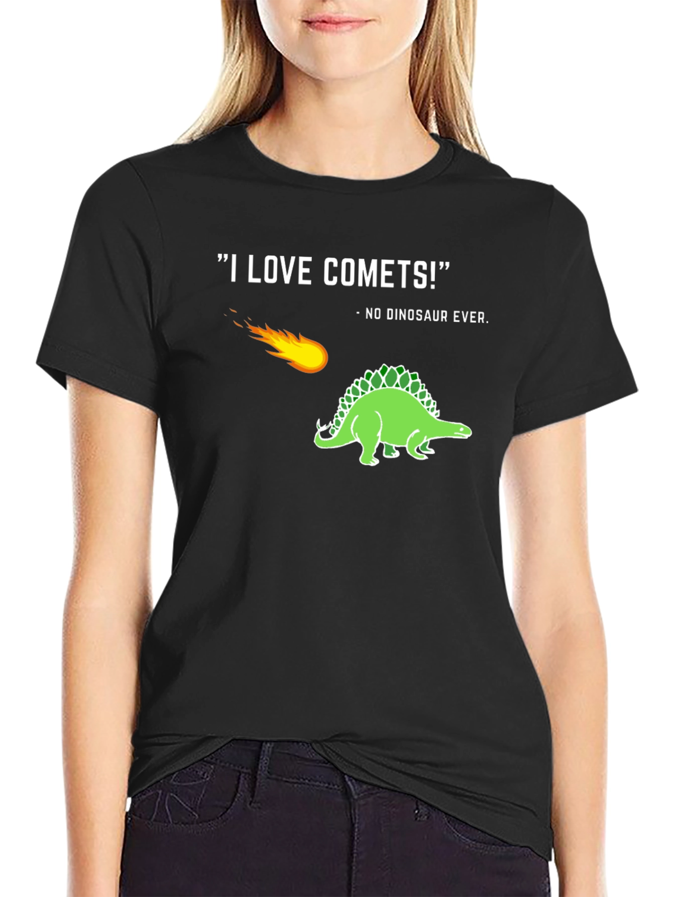 Comets Funny Dinosaur T-Shirt - Black Tee