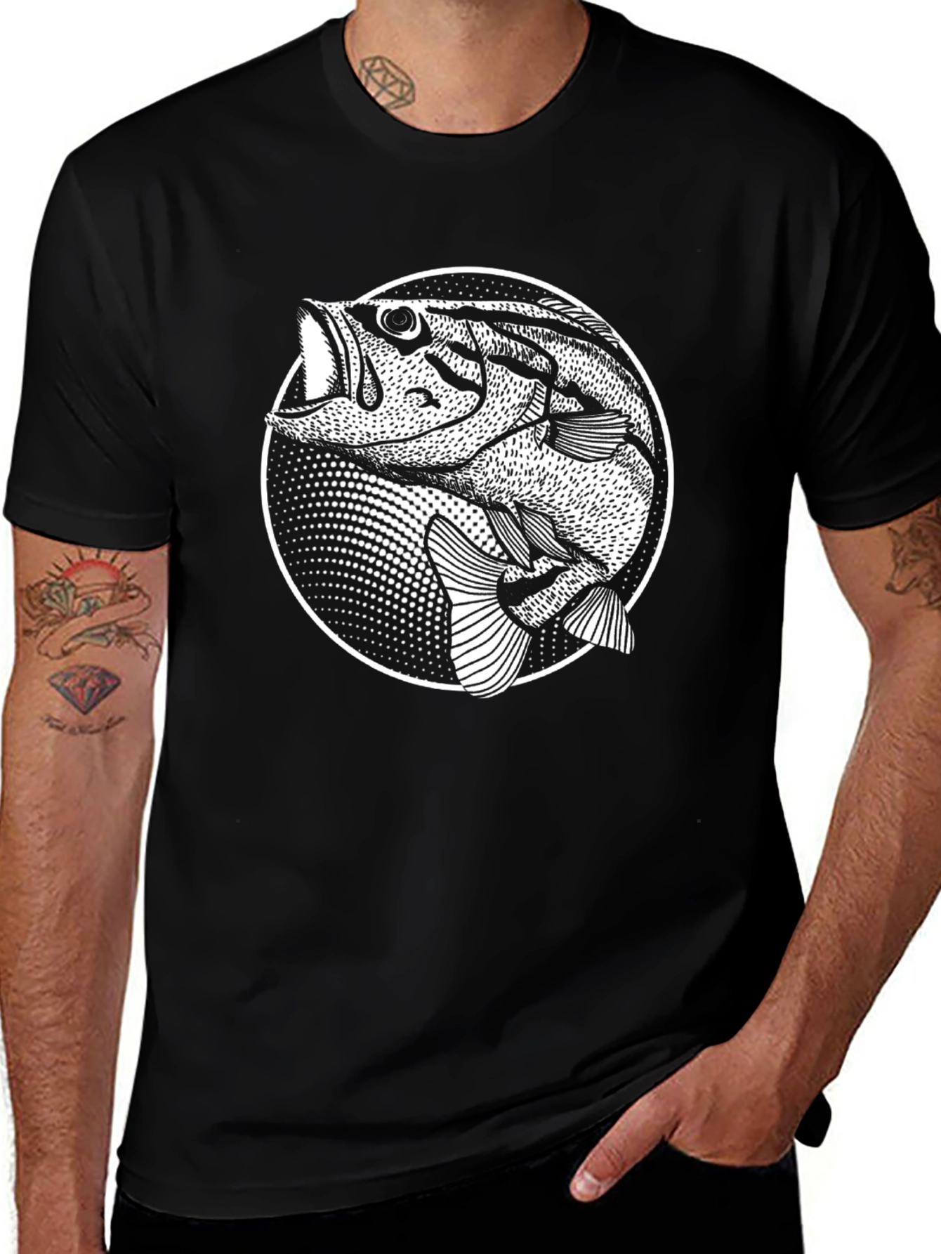 Bass Fish Graphic Tee - Mens Black T-Shirt