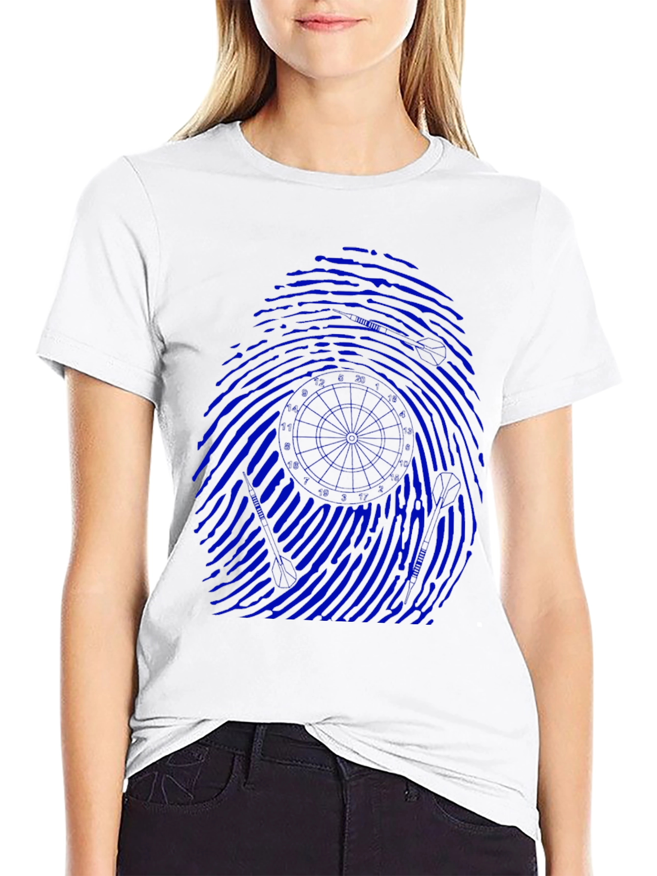 Blue Fingerprint Graphic Black T-Shirt