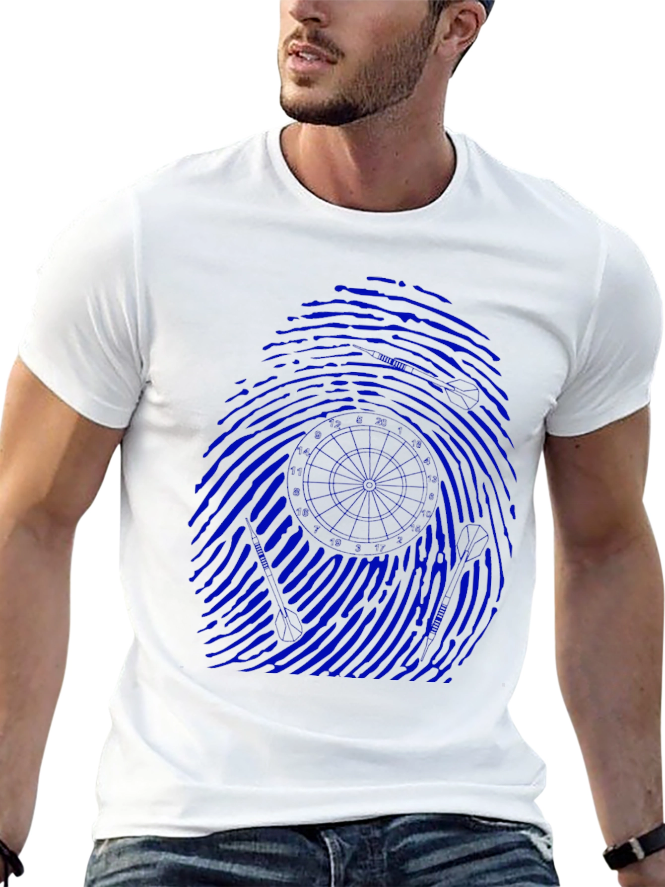 Blue Fingerprint Graphic Black T-Shirt