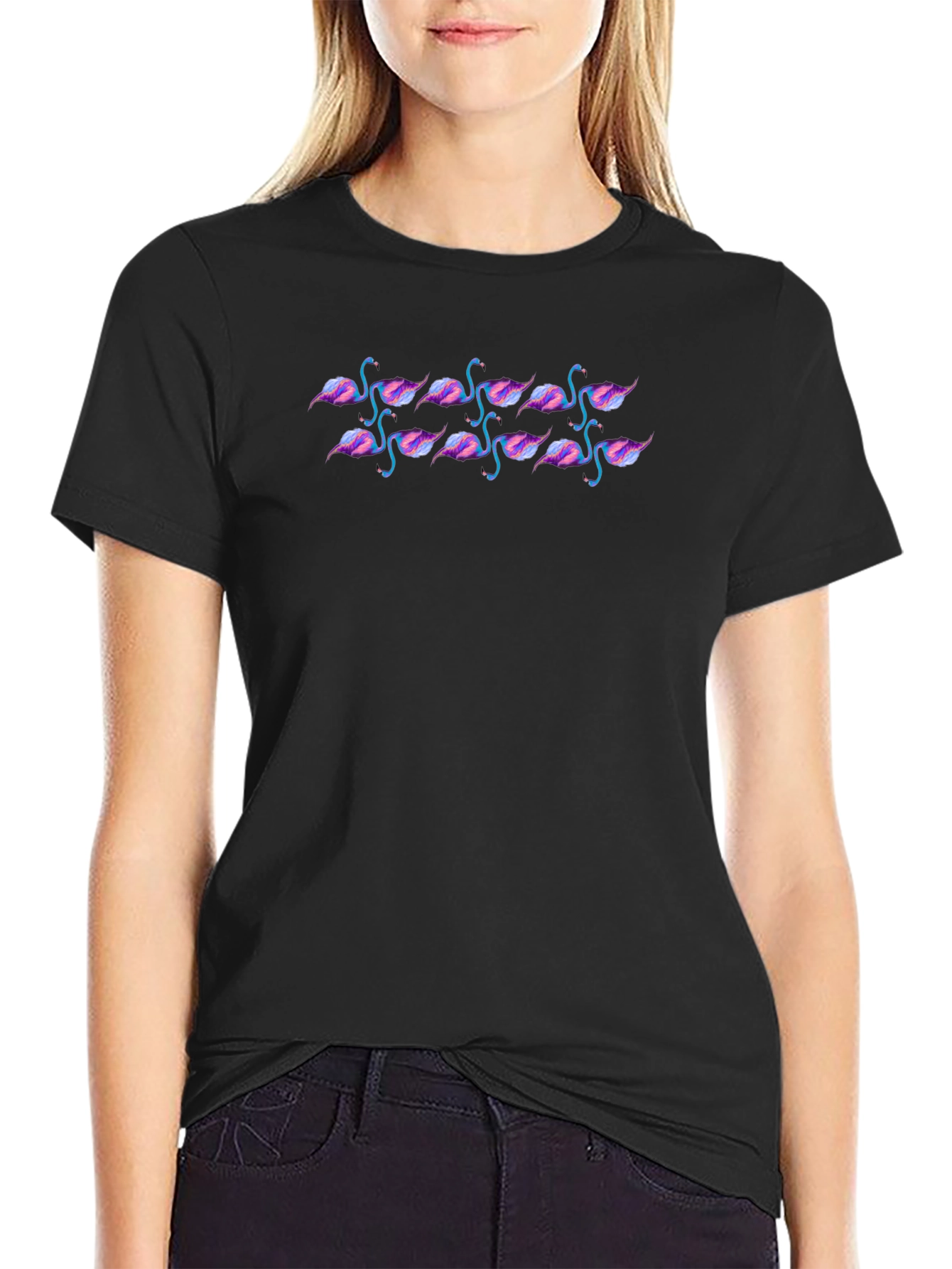 Black Flamingo Pattern Tee