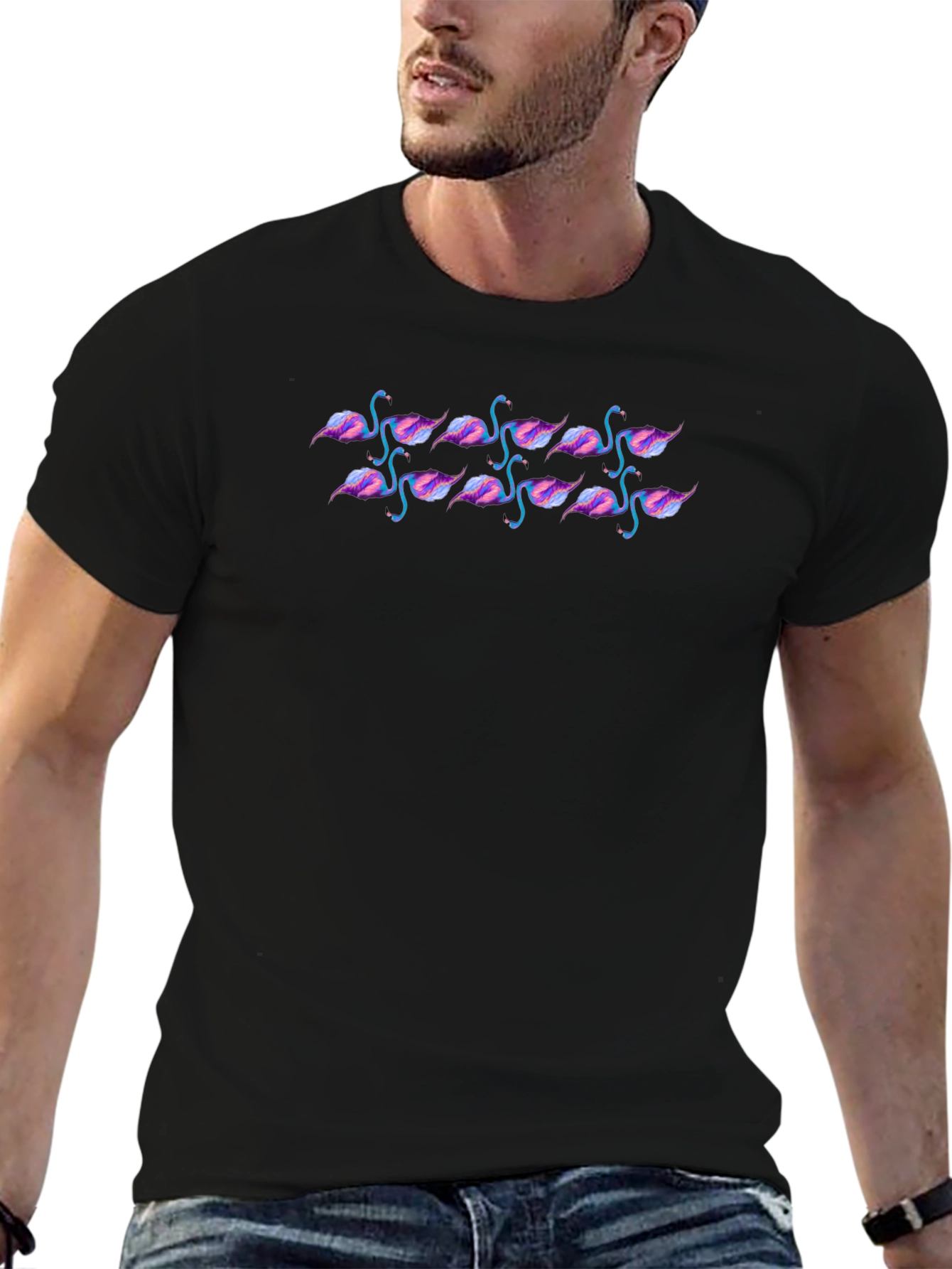 Black Flamingo Pattern Tee