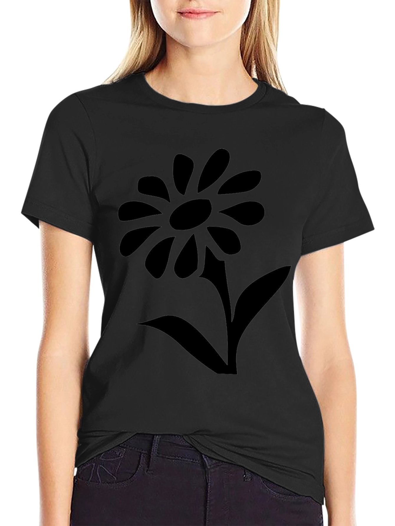 Black T-Shirt with Flower Graphic
