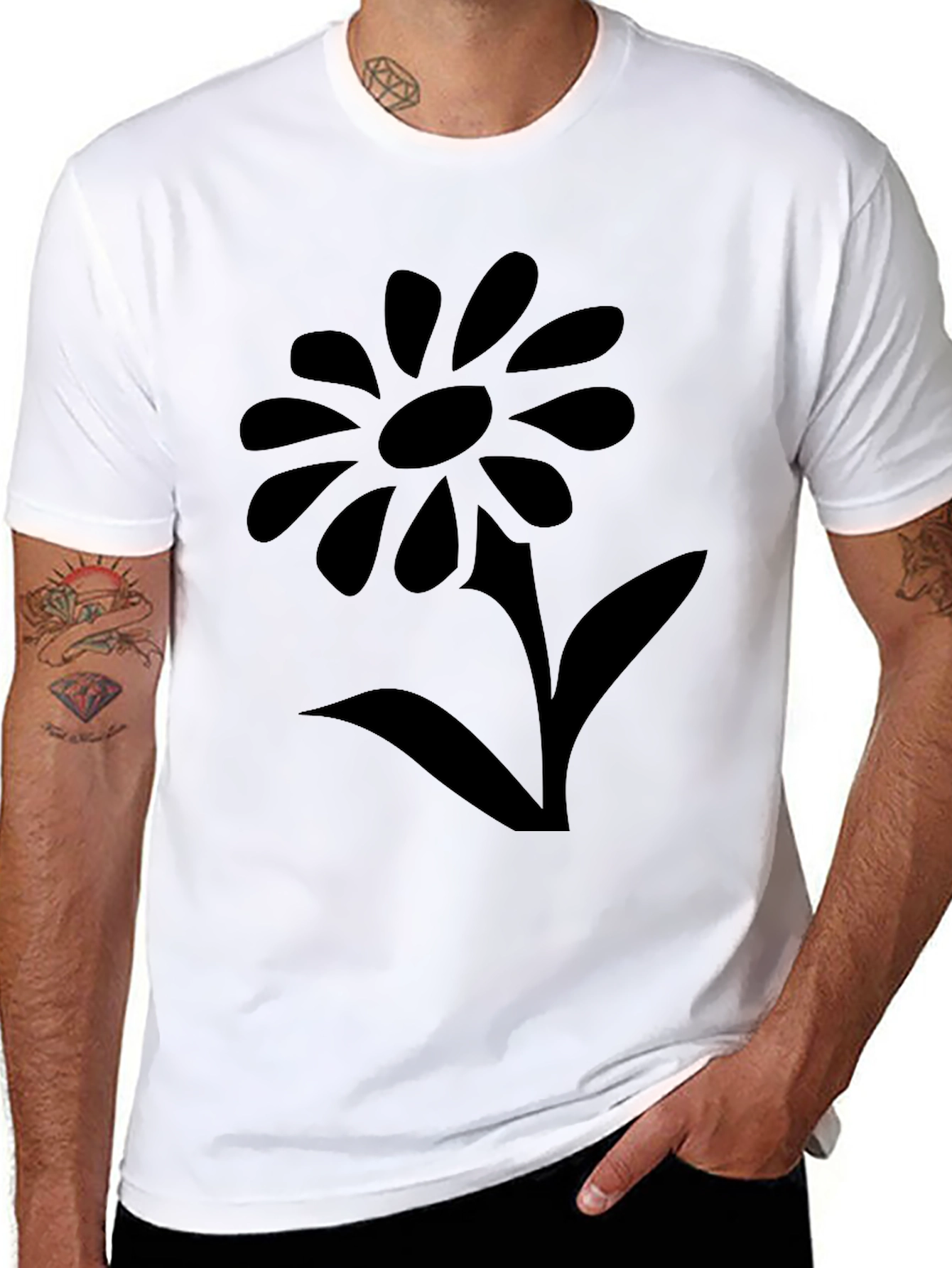 Black T-Shirt with Flower Graphic
