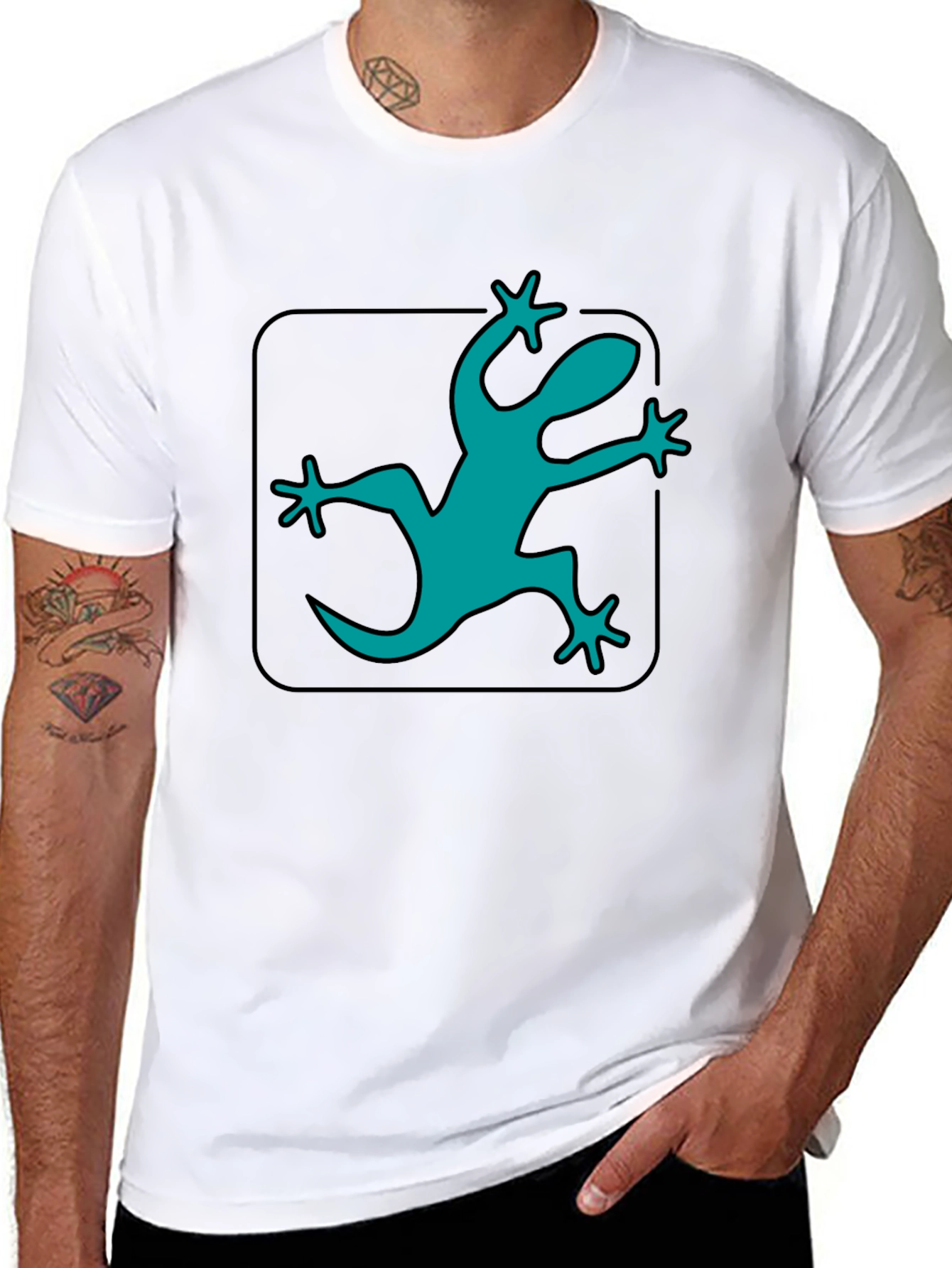 Teal Lizard Graphic Black T-Shirt