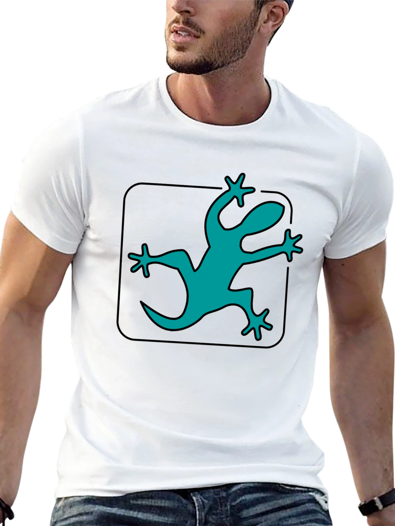 Teal Lizard Graphic Black T-Shirt