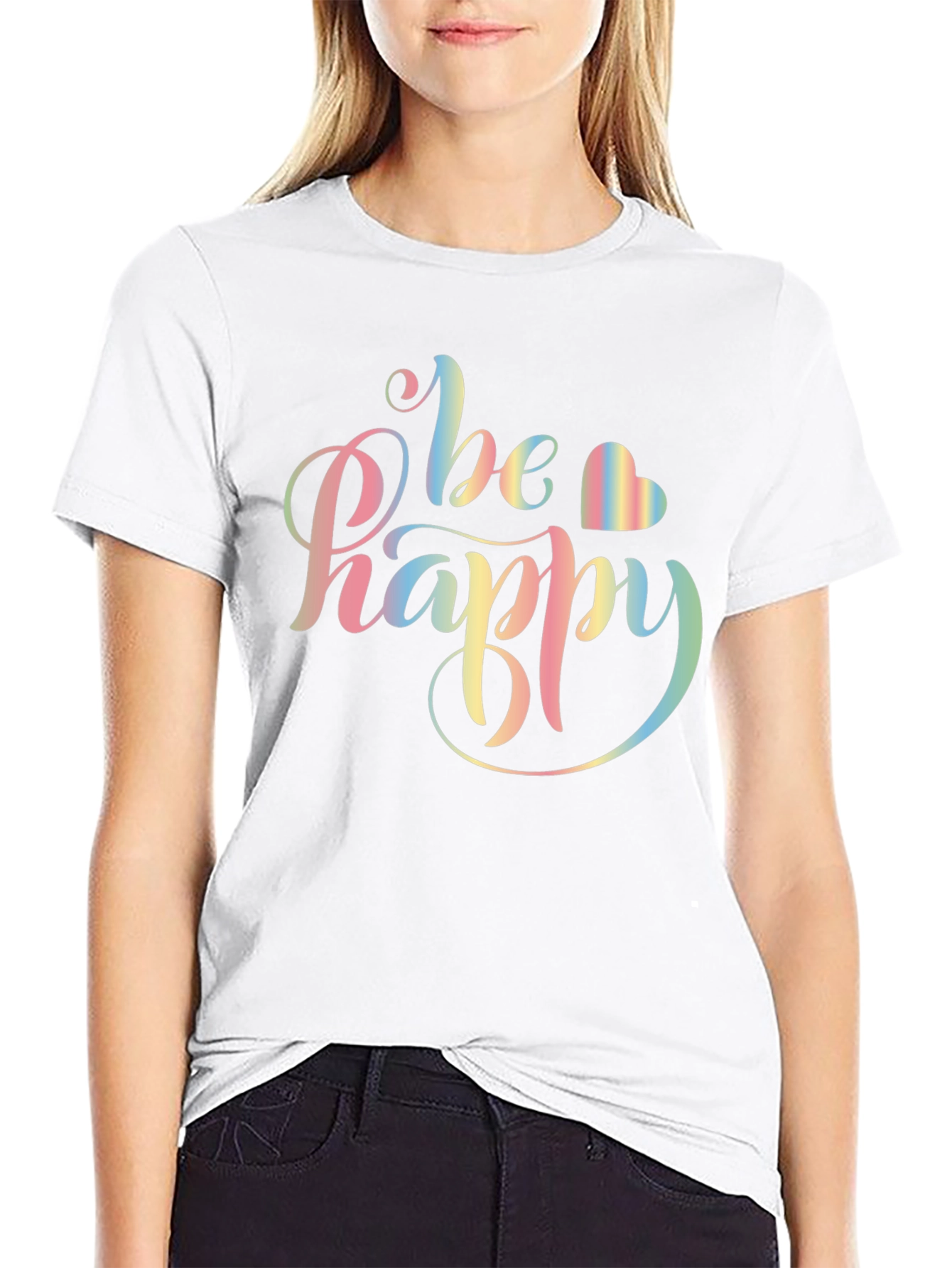 Be Happy Rainbow Graphic T-Shirt