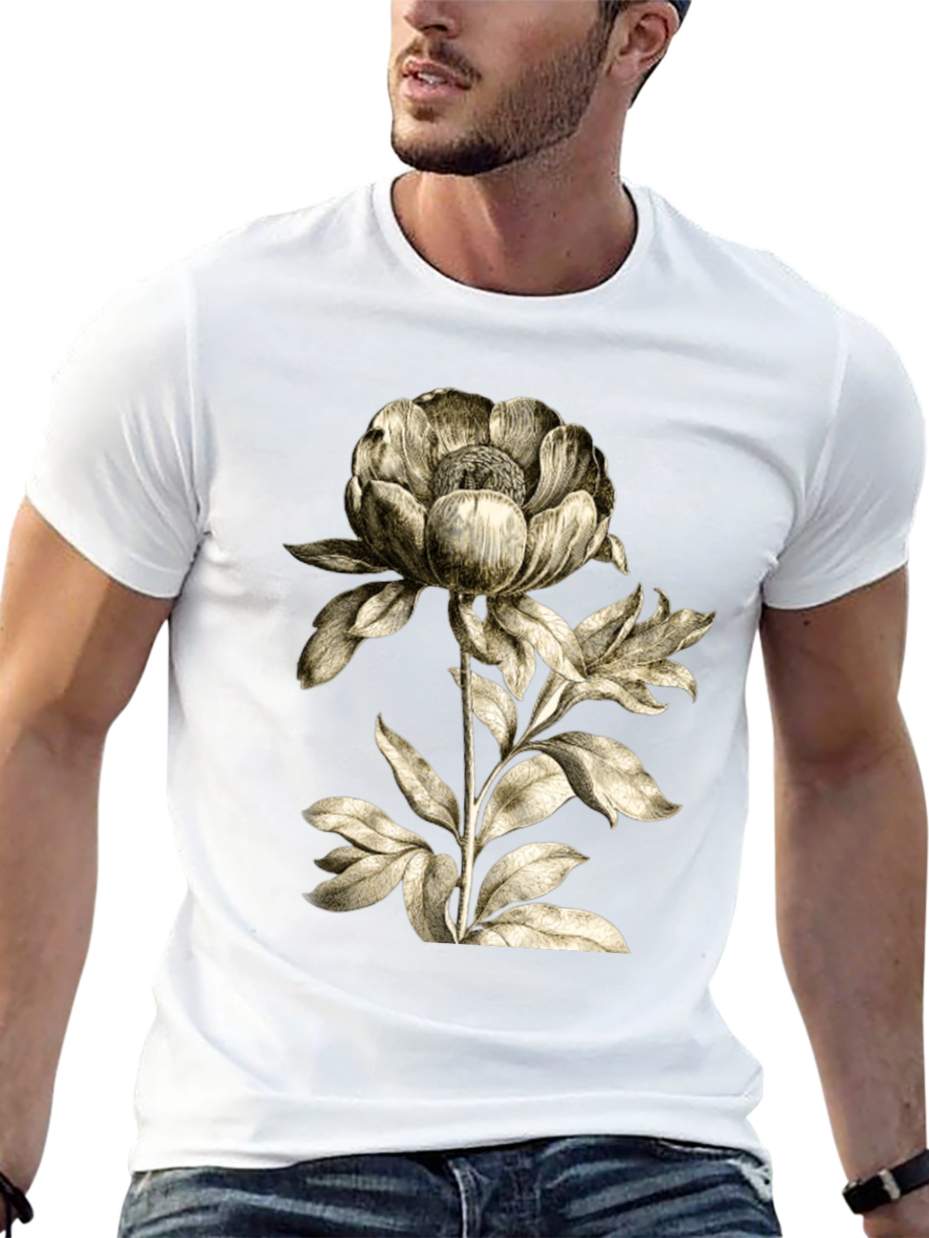 Botanical Flower Graphic T-Shirt - Black
