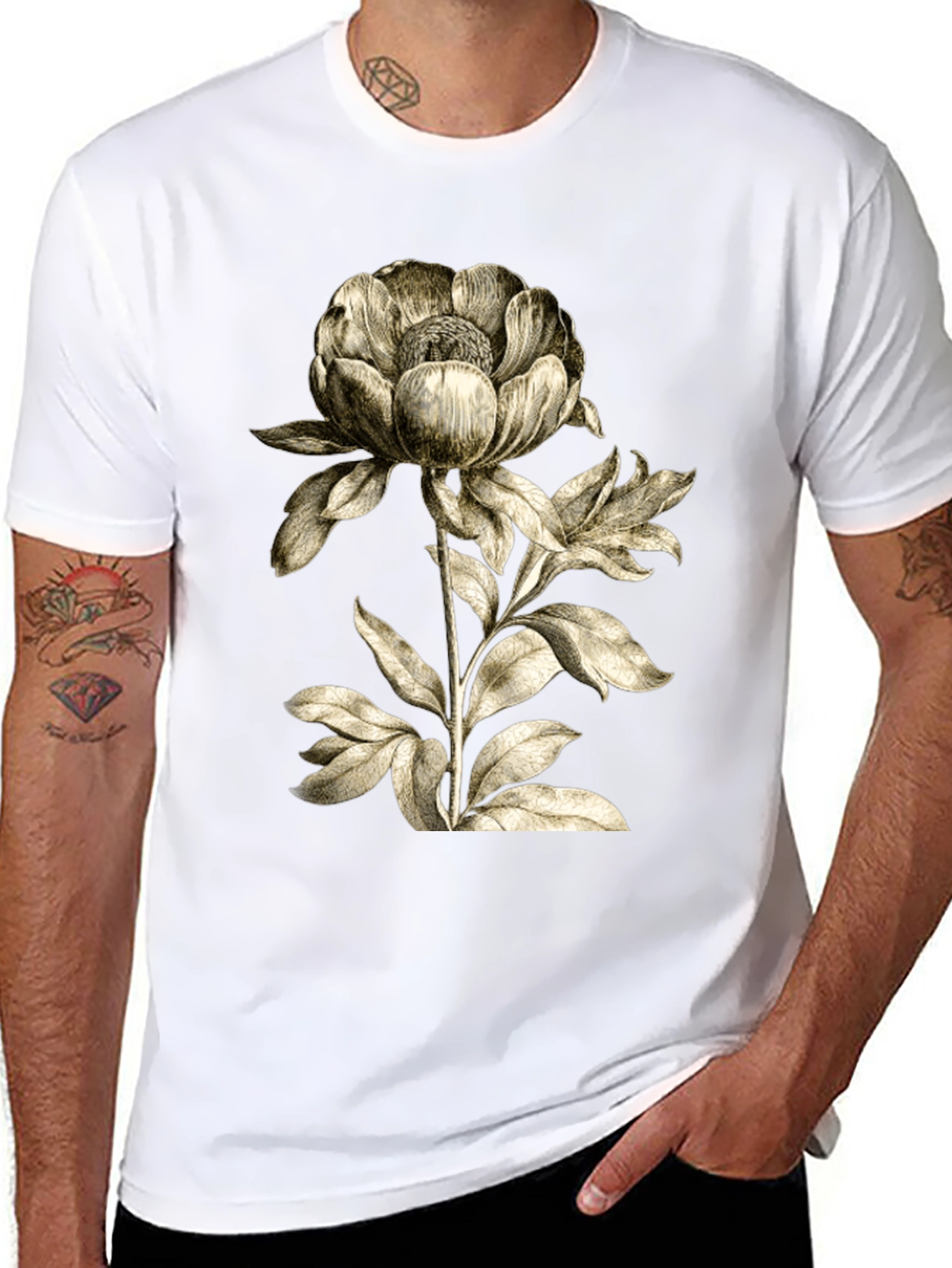 Botanical Flower Graphic T-Shirt - Black