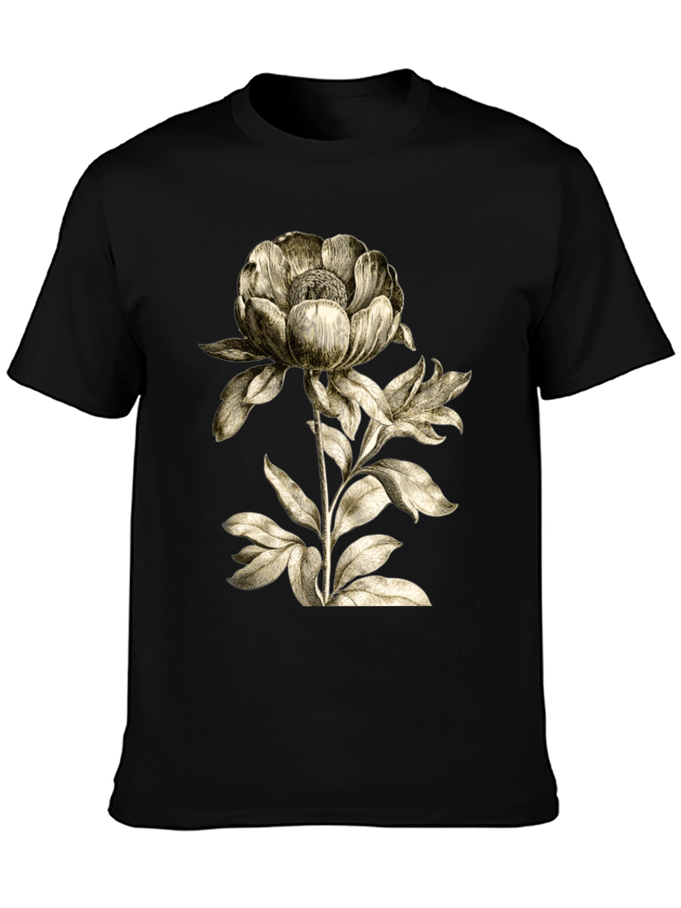 Botanical Flower Graphic T-Shirt - Black