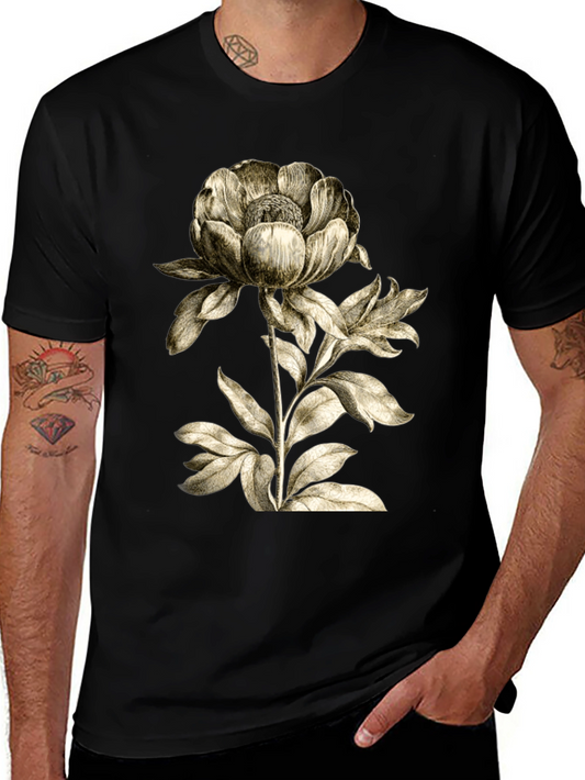 Botanical Flower Graphic T-Shirt - Black