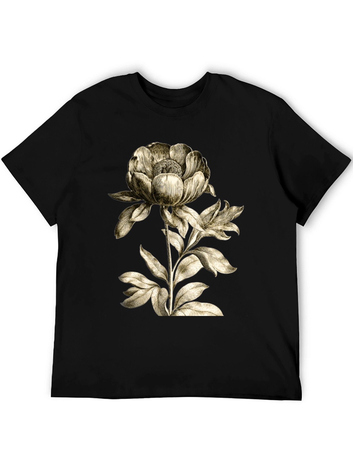 Botanical Flower Graphic T-Shirt - Black