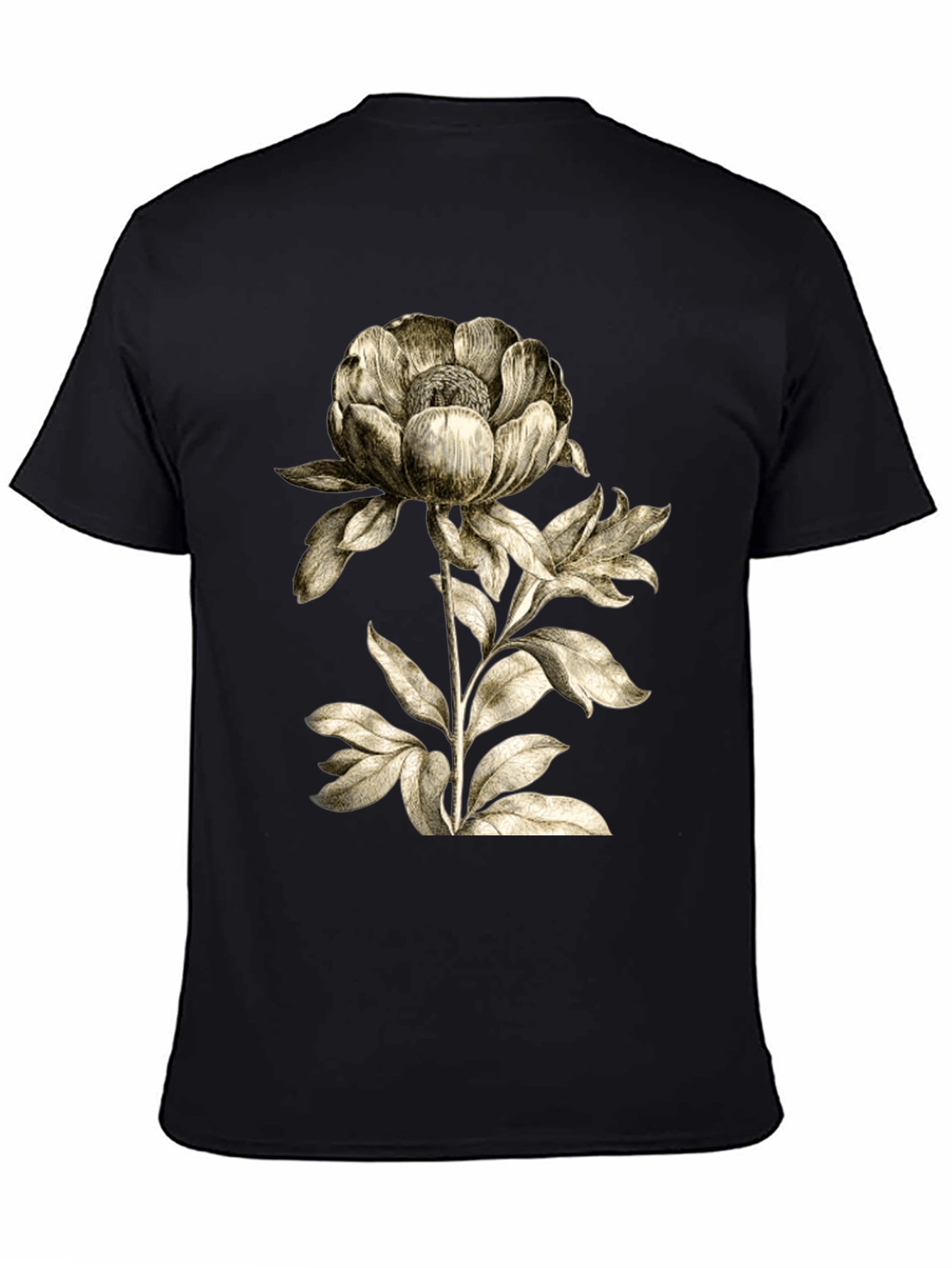 Botanical Flower Graphic T-Shirt - Black